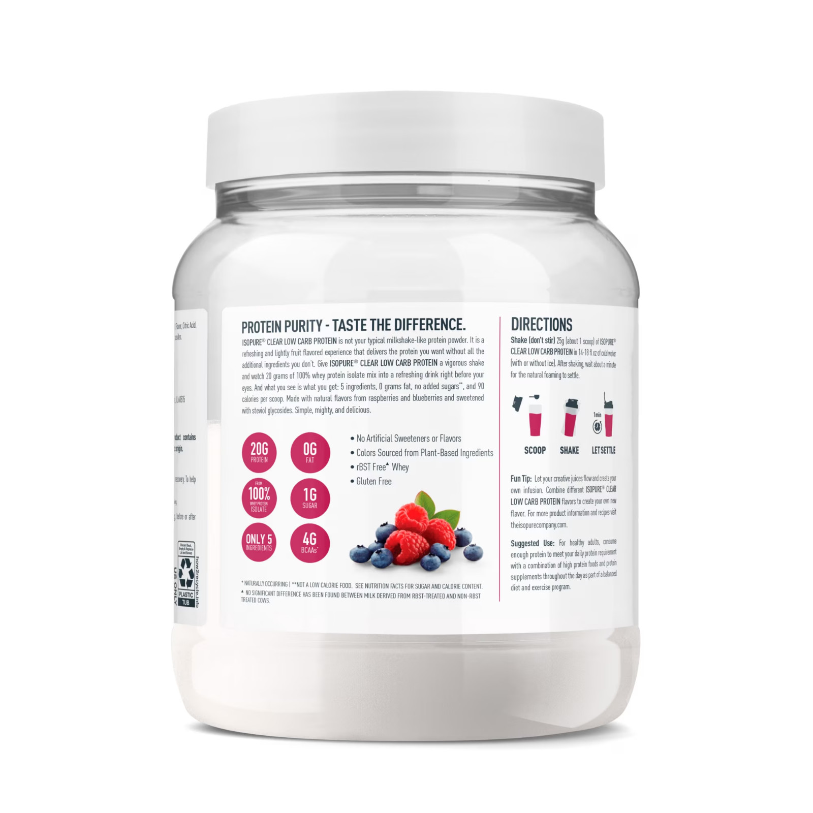 Isopure Clear Low Carb 100% Whey Protein Isolate Powder, Mixed Berry 20g Protei