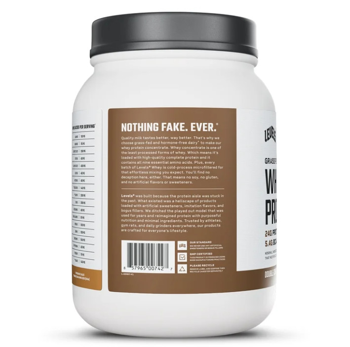 Levels Grass-Fed Whey Protein Powder, Double Chocolate, 1.48 lb