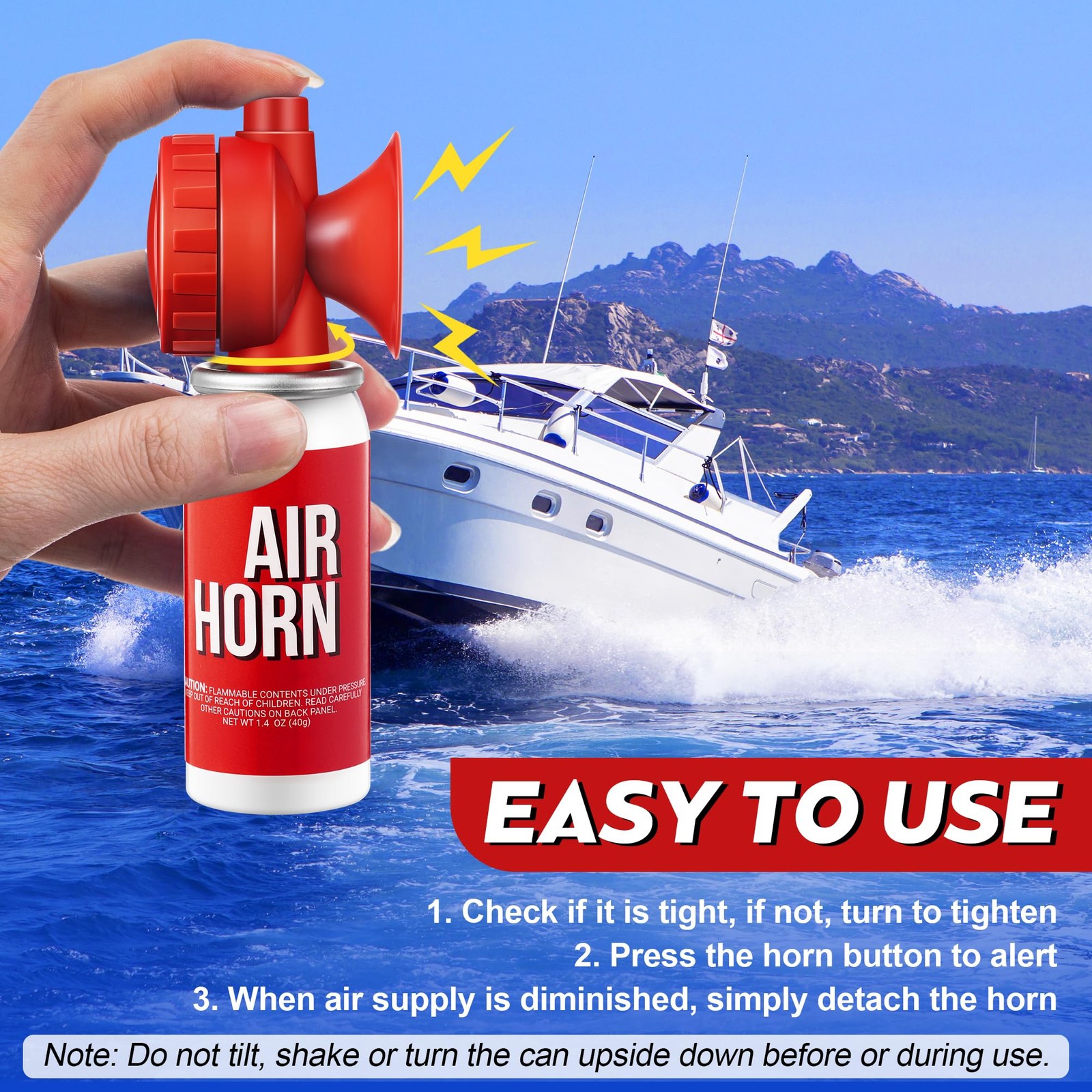 Saillong 2-Pack 1.4oz Boat Air Horns – Loud Marine Safety Mini Horn Can Set