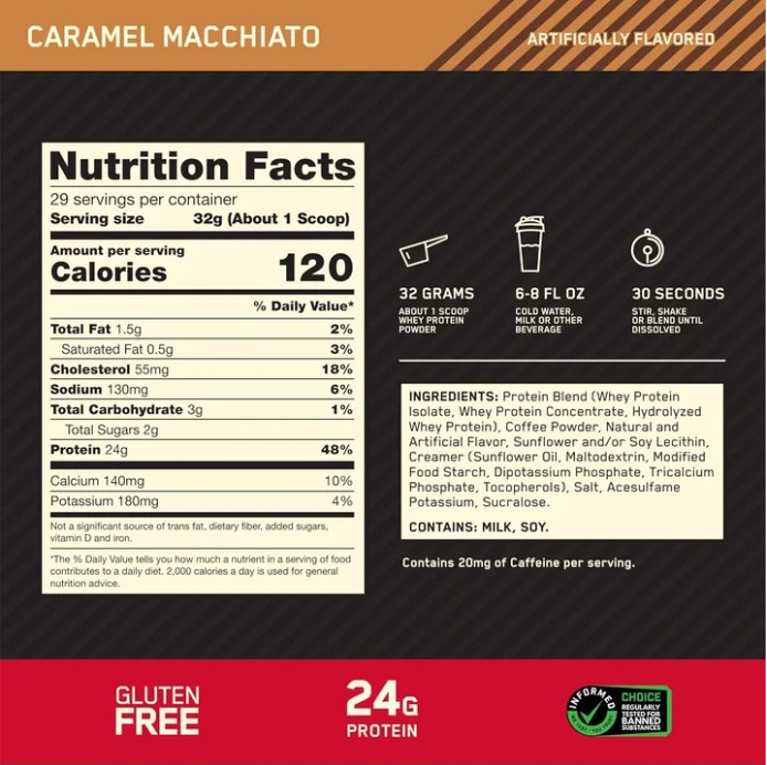 Optimum Nutrition Gold Standard Whey Protein, Caramel Macchiato, 2 lb