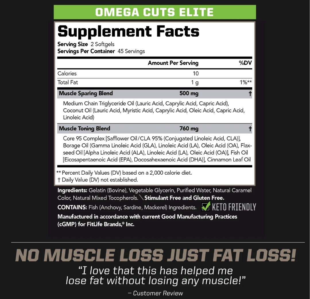 Omega Cuts Elite- Omega Fatty Acids & CLA for Muscle & Definition – 90 Softgels