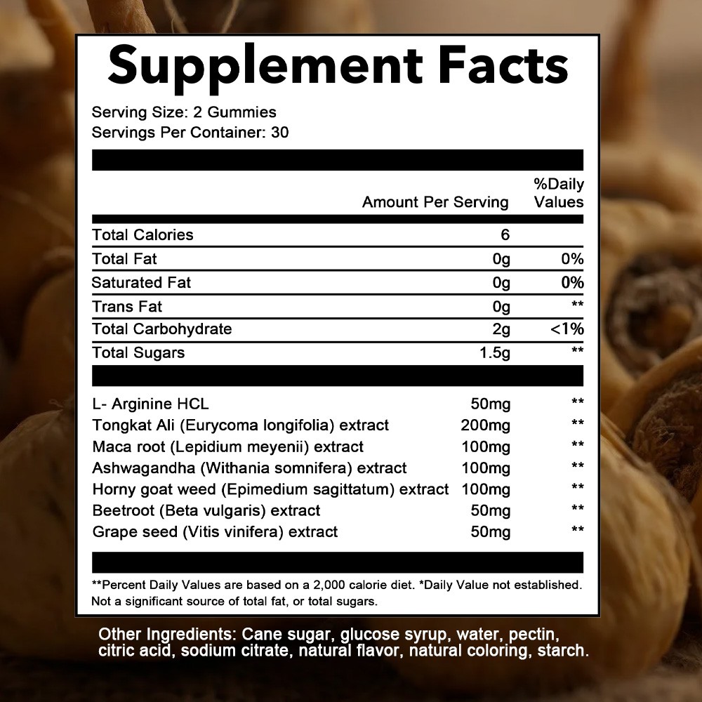 Maca root 100mg,Ashwagandha 100mg 60 gummies | Nitric oxide booster | Strength