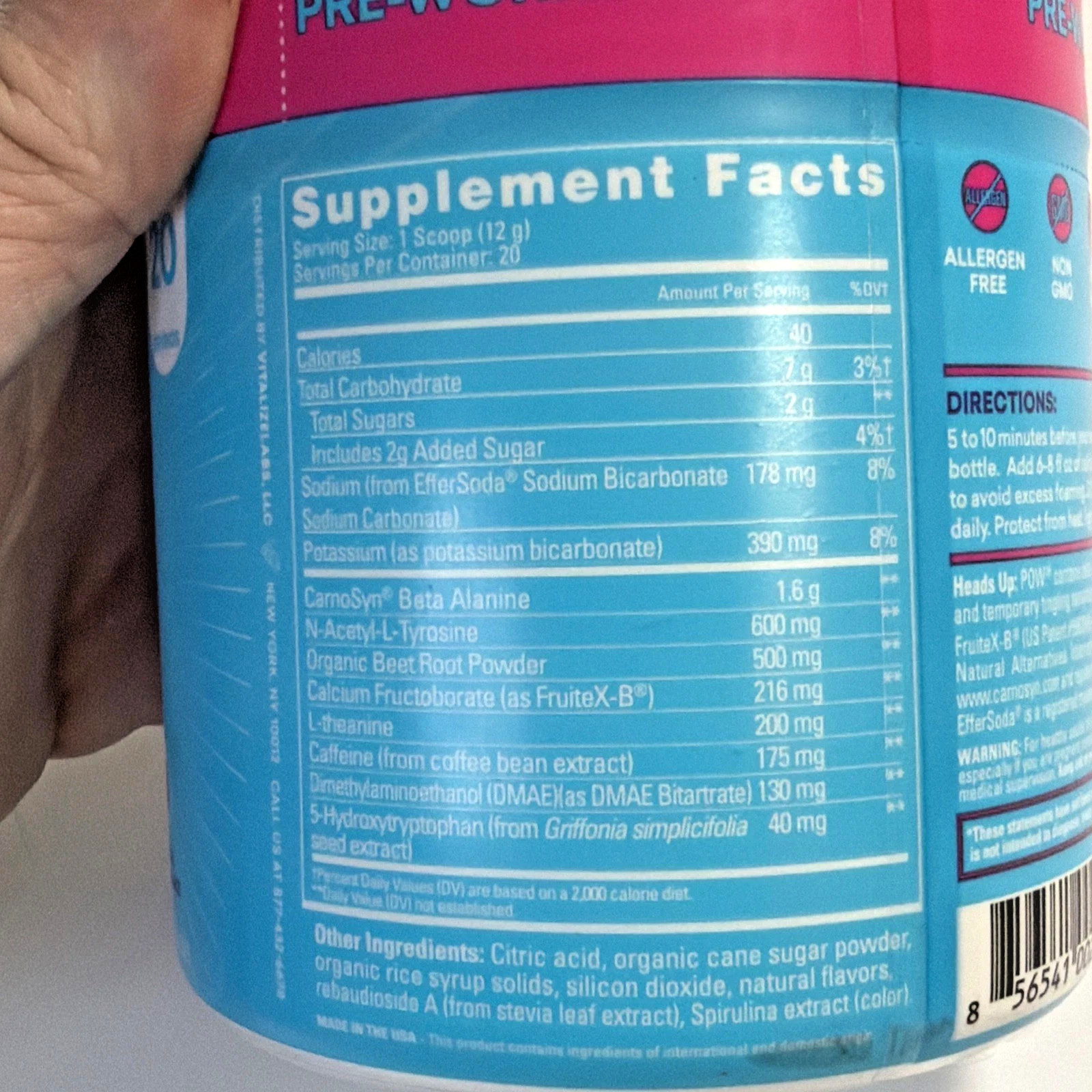 EBOOST POW Natural Pre Workout Powder, Blue Raspberry, Energy Support, 20 Servs