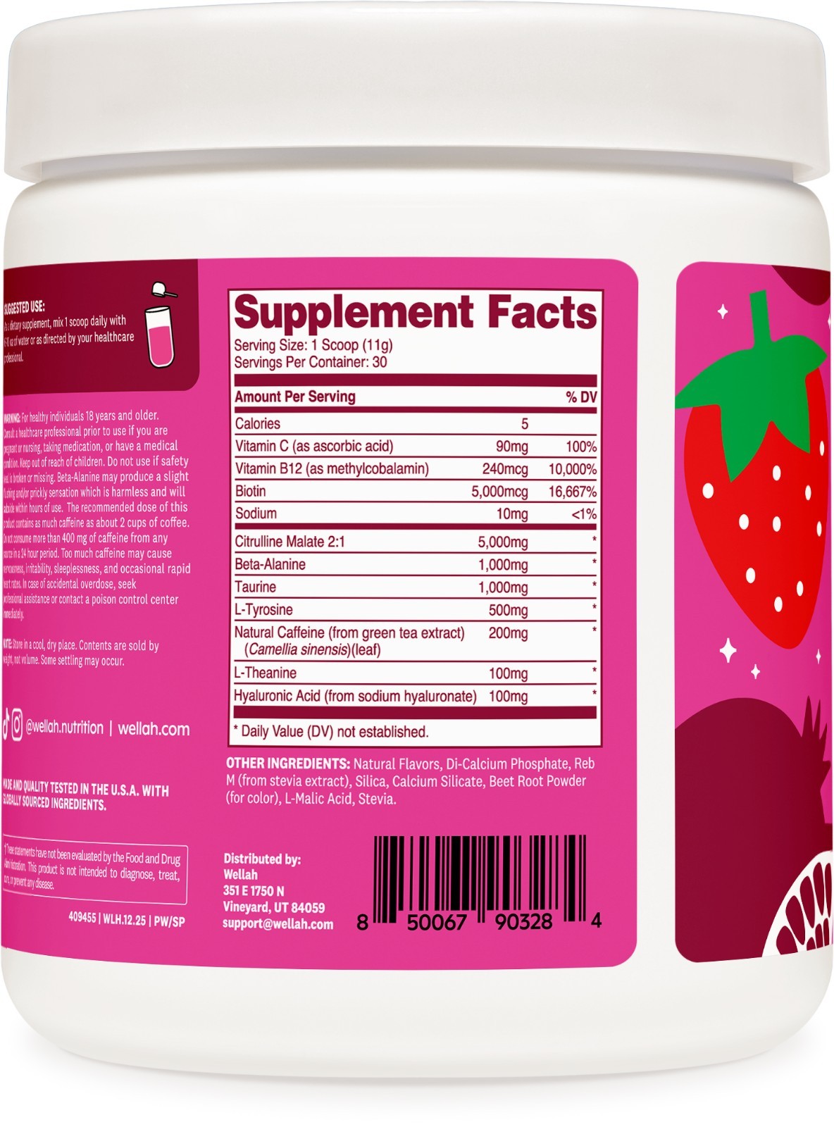 Wellah Get-Going Pre-Workout Drink Mix, Strawberry Pomegranate Flavored