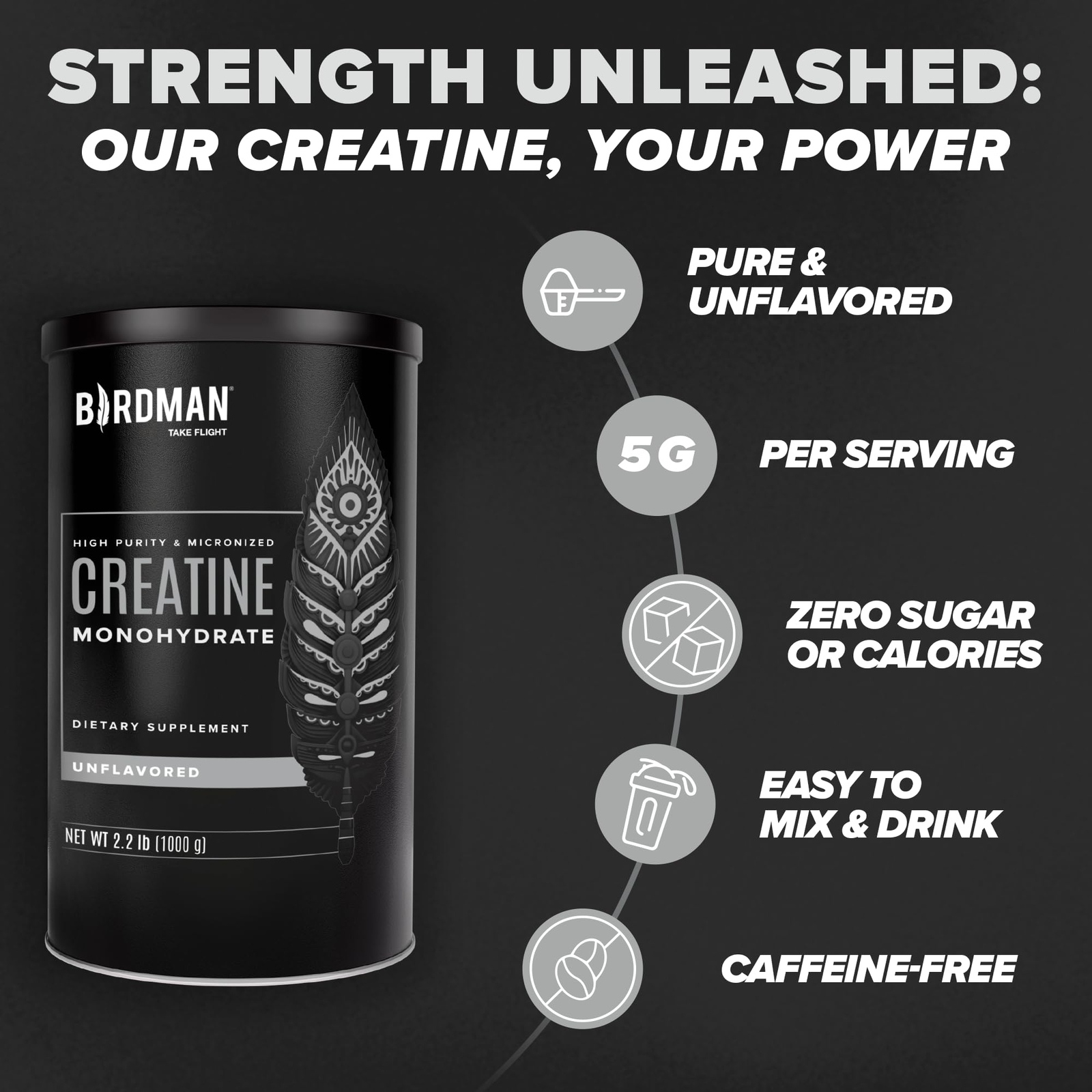 BIRDMAN Micronized Creatine Monohydrate Powder Muscle Recovery Caffeine Free