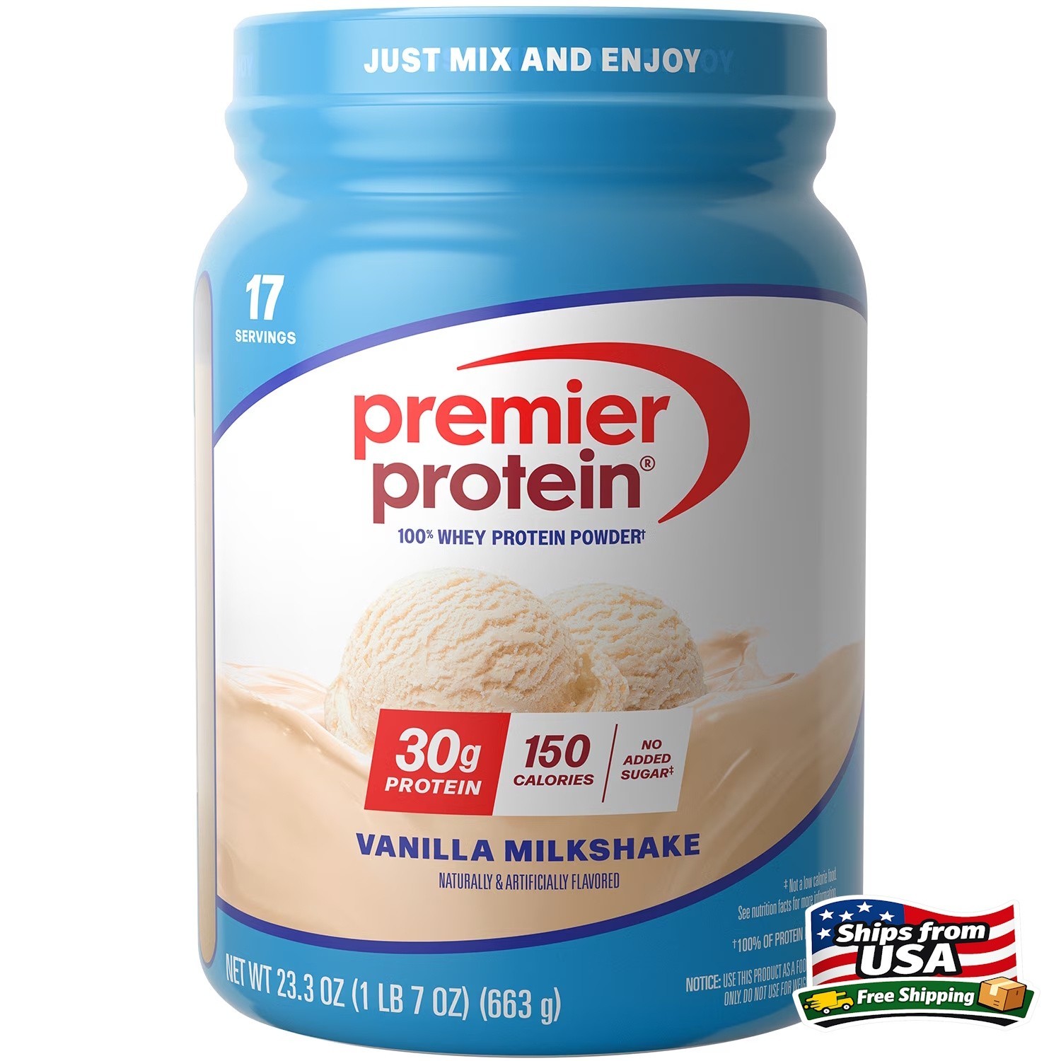 (2 PACK) Premier Protein 100% Whey Protein Powder, Vanilla Milkshake,30g Protein