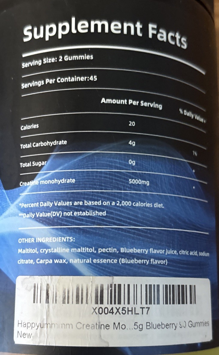 Happyummmm Creatine Monohydrate 5000MG 90 Gummies Blueberry Sugar-Free EXP 11/27
