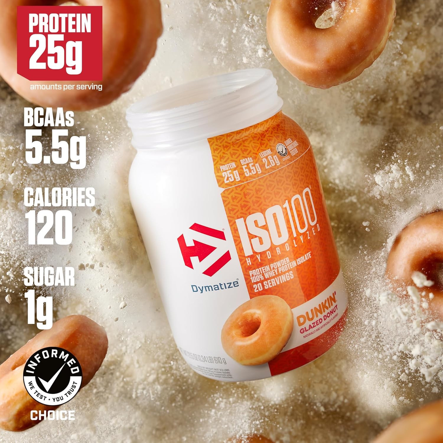 Dymatize ISO100® Hydrolyzed, Dunkin® Glazed Donut, 1.34 lb – Exp 10/25 Pack of 2