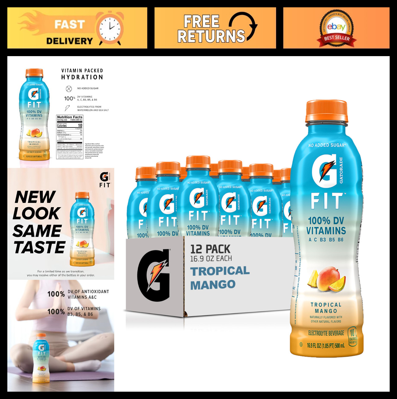 Electrolyte Beverage, Healthy Hydration Drink, Tropical Mango Flavor, 12 Pack (1