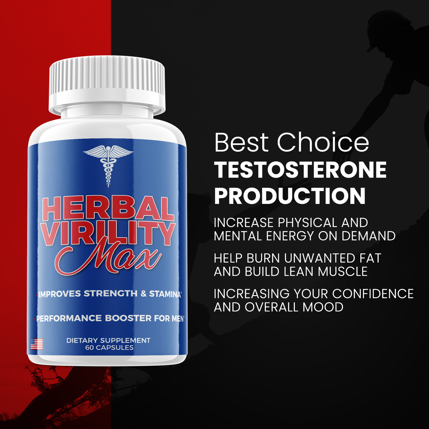 (5 Pack) Herbal Virility Max Men Pills for Male Support & Energy (300 Capsules)