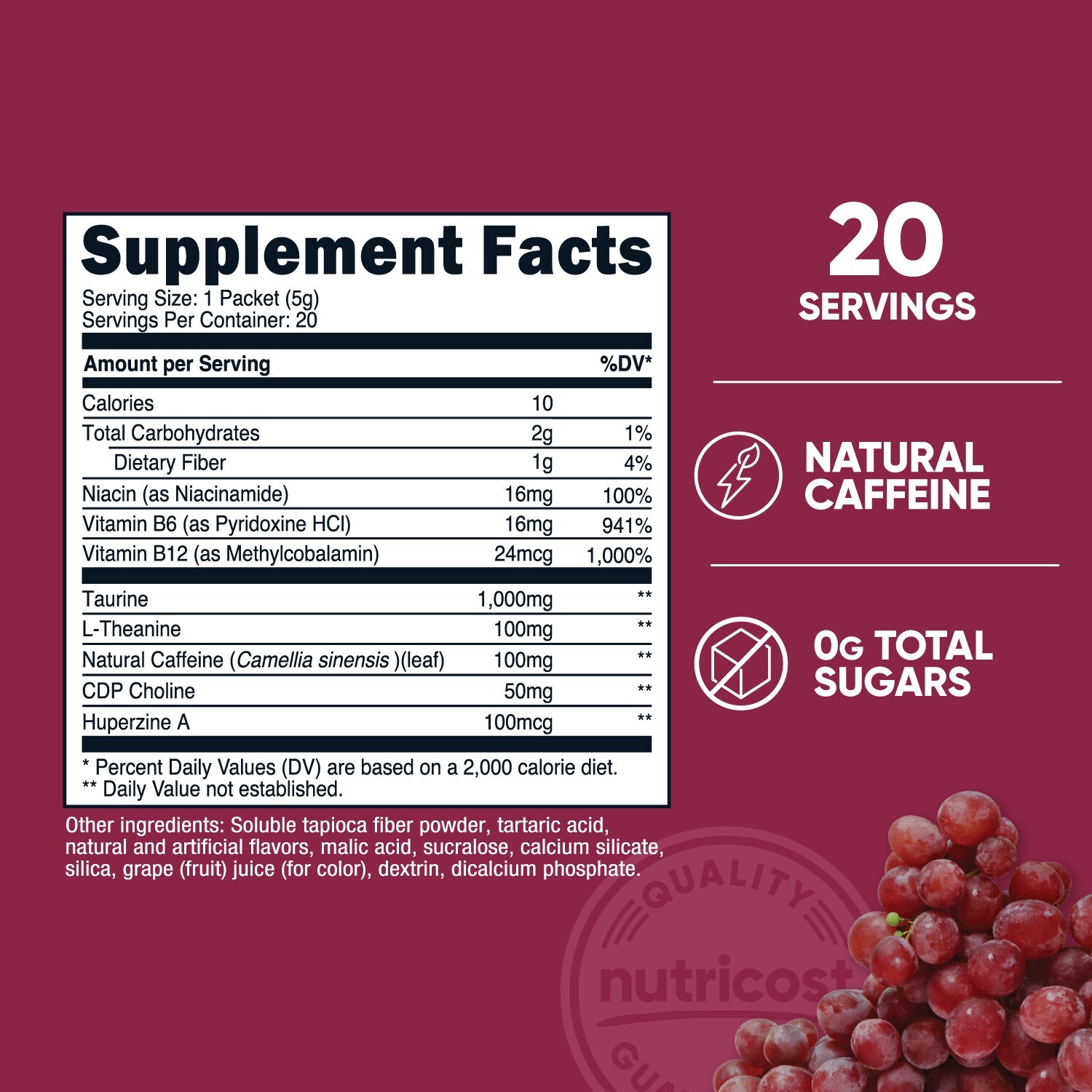 Nutricost Energy Complex Stickpack (20 servings) Grape Flavored – Gluten-Free
