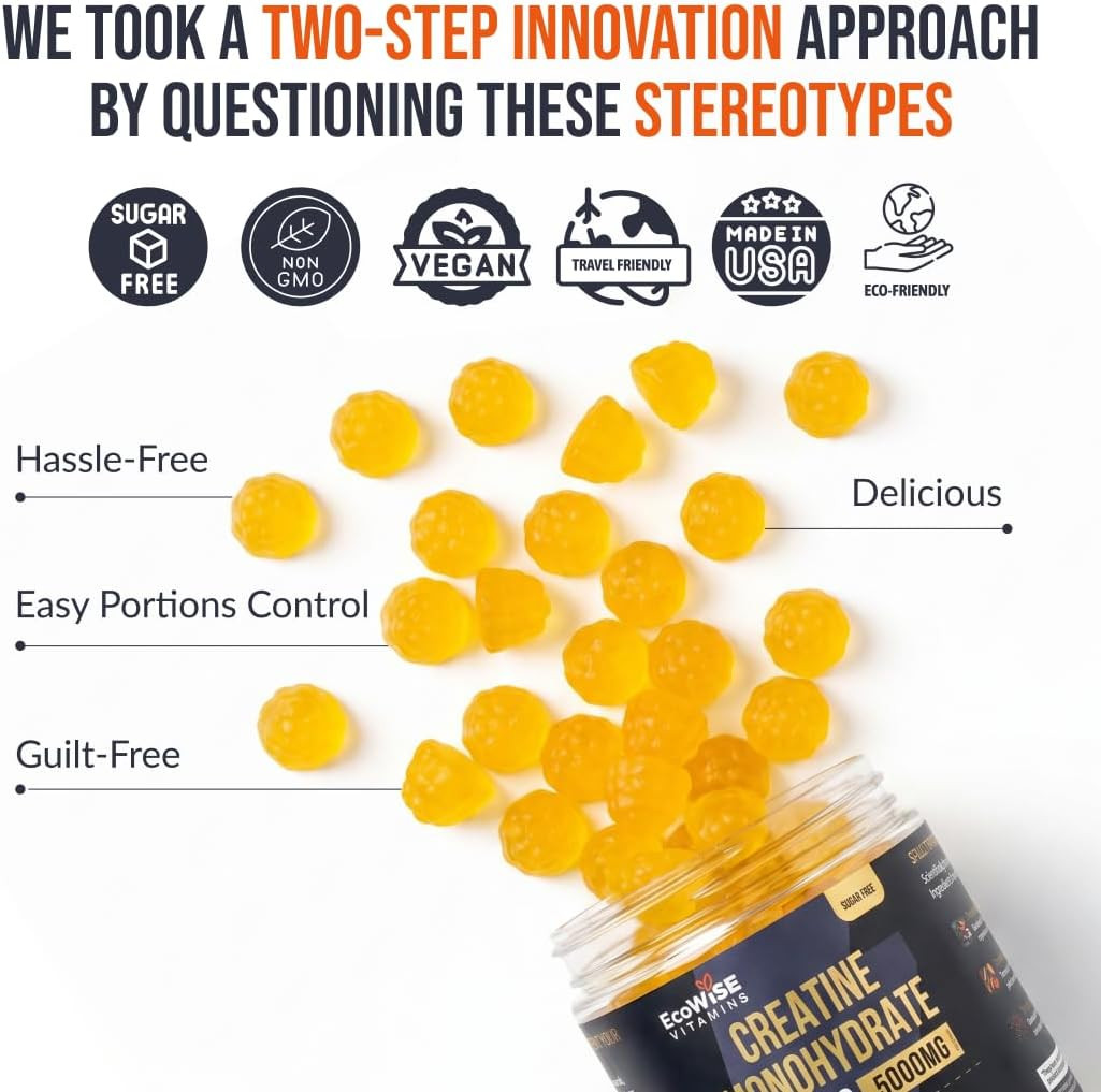 Creatine Monohydrate Gummies 5000 mg per Serving, Mango Flavor, with Turmeric Ro