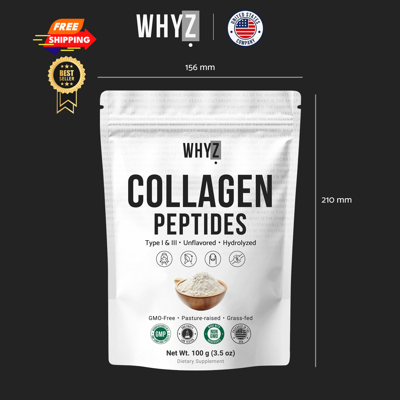 Bovine Collagen Peptides Powder Hydrolyzed Type 3.5 Ounce (Pack of 1), White