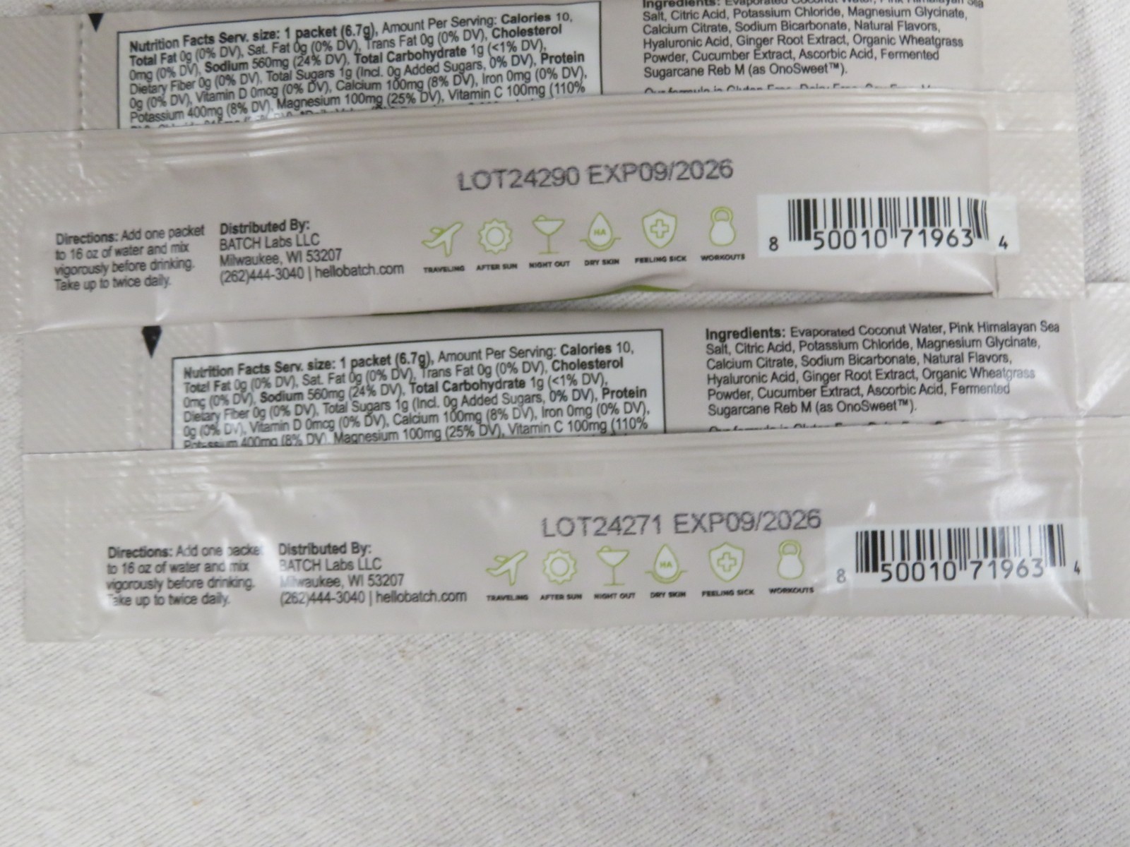 LOT OF 6 BATCH HYDRATION PACKETS FULL BODY ELECTROLYTE DRINK MIX EXP 9-26