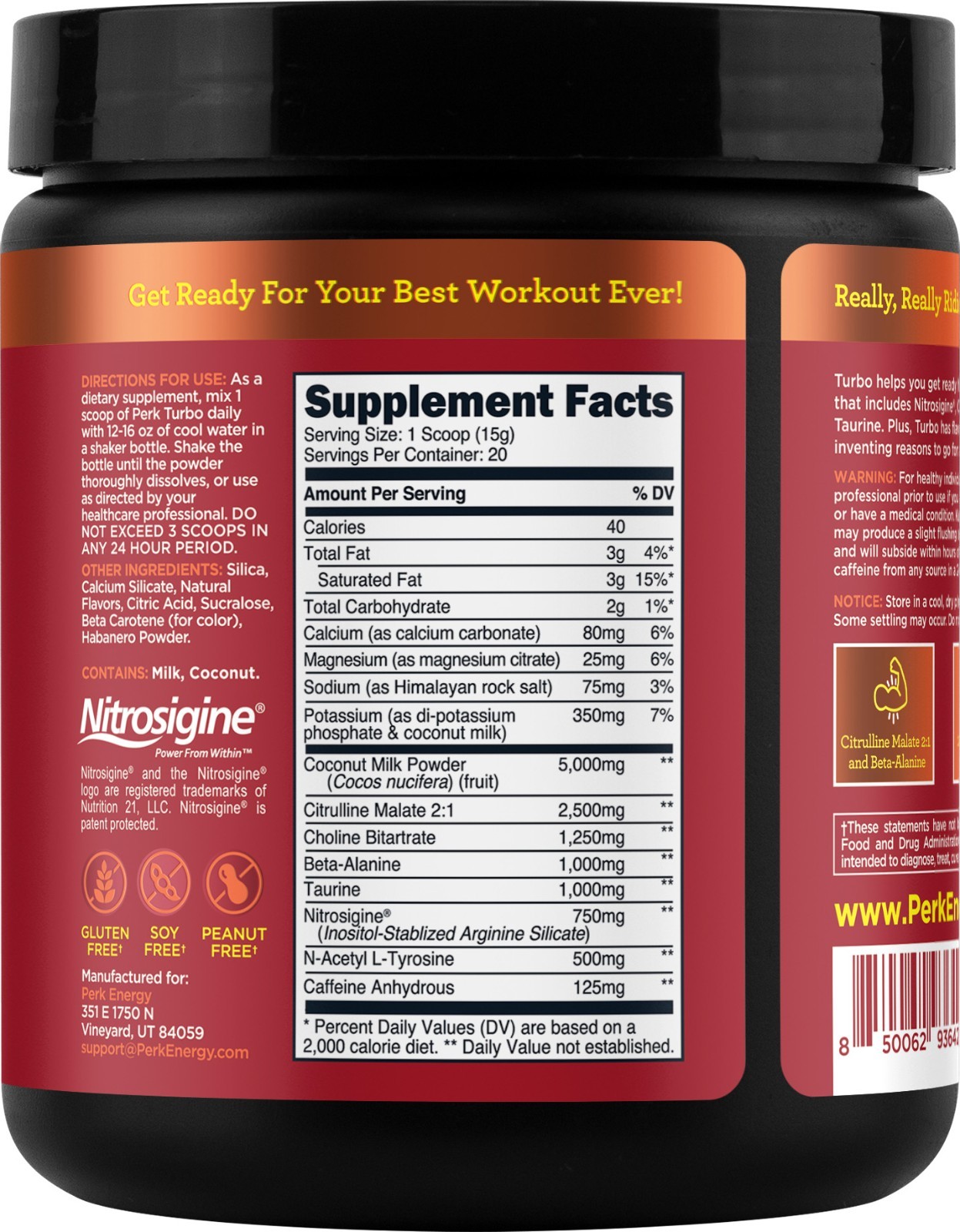 Perk Turbo Pre-Workout Powder (Mango Habanero Flavored) 20 Servings