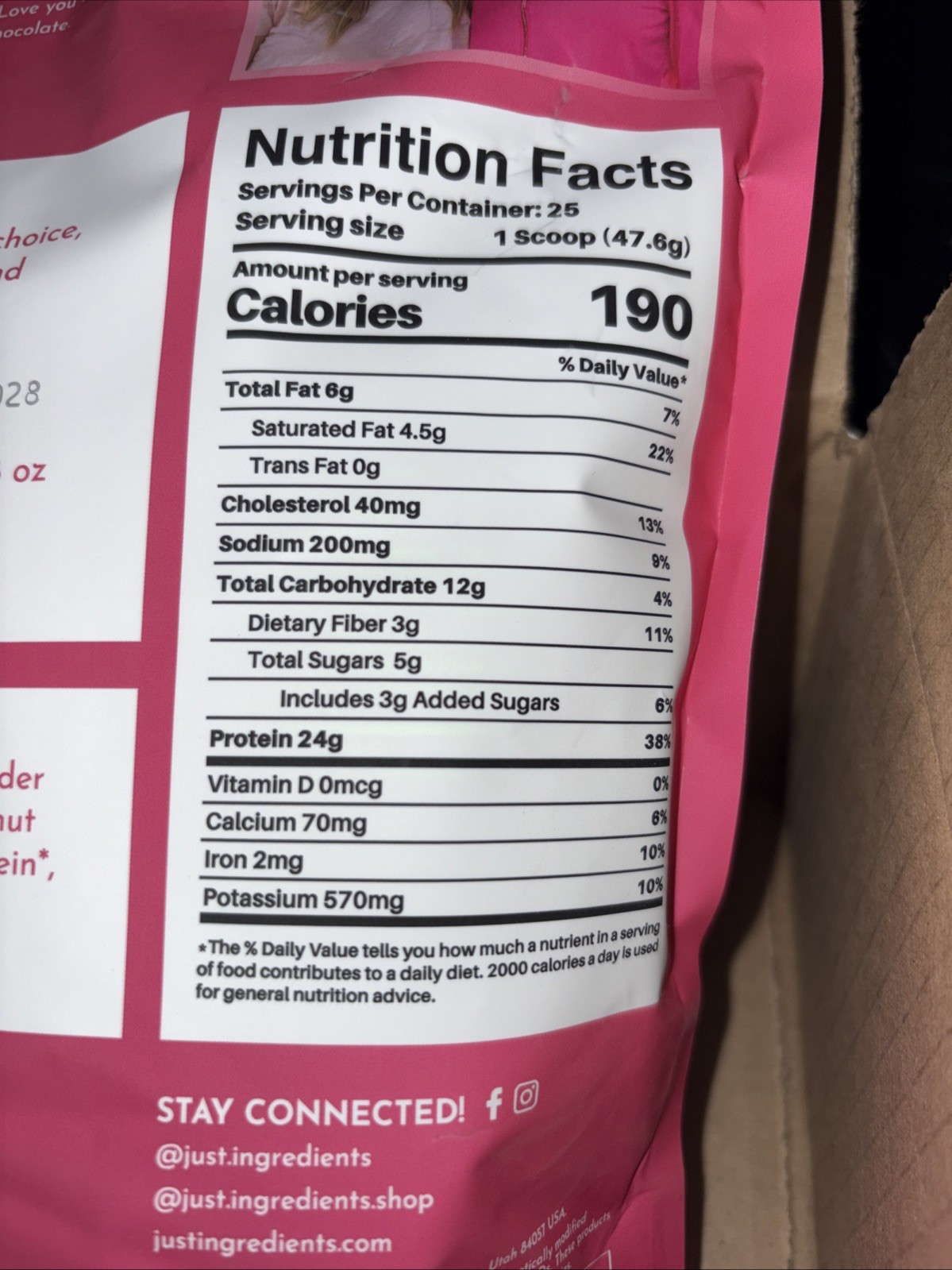 Just Ingredients Double Chocolate Protein Powder 2.63 Lb Exp 02/09/2028