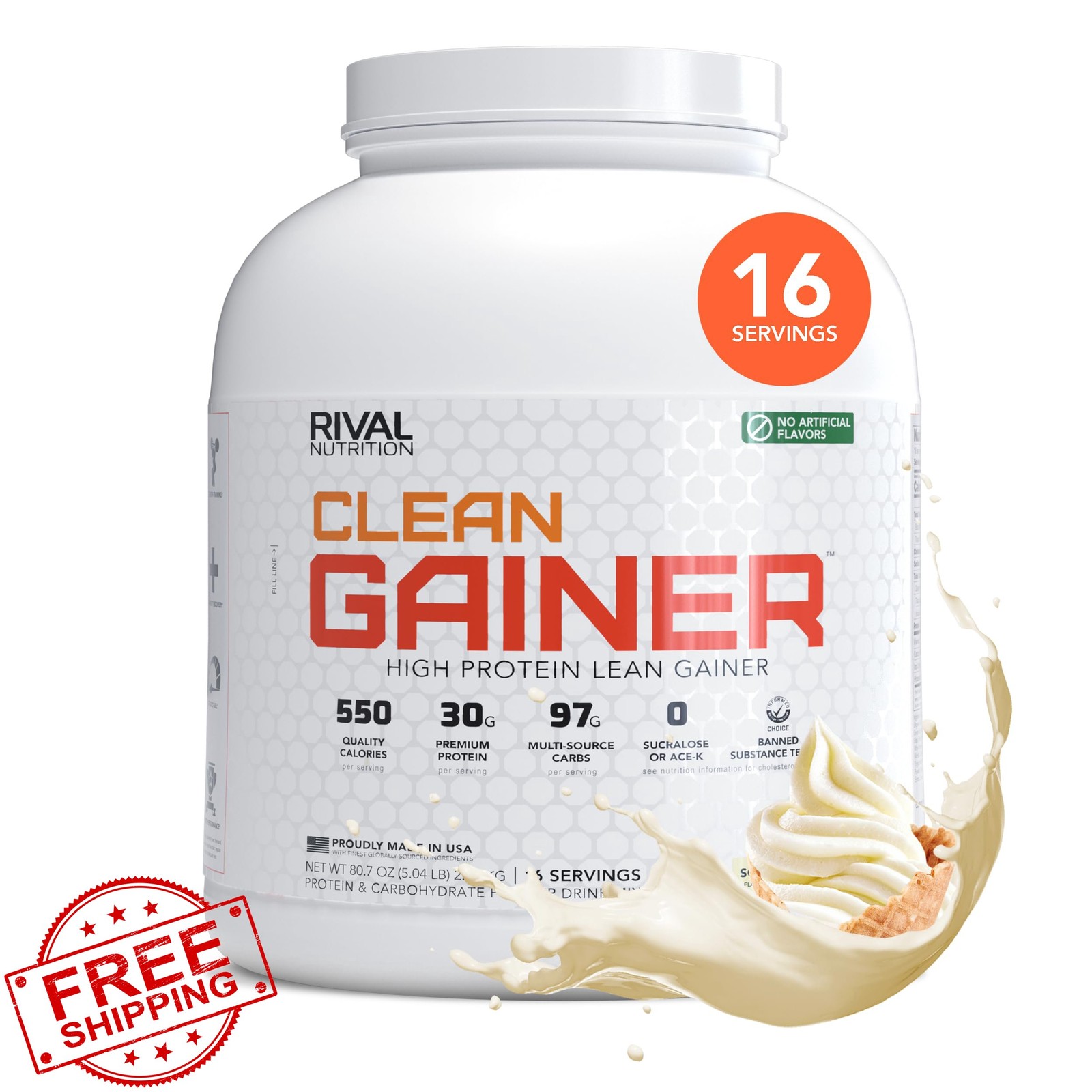 Rival Nutrition Vanilla High Protein Lean Gainer Powder 5 Lb 16 Servings 550 Cal