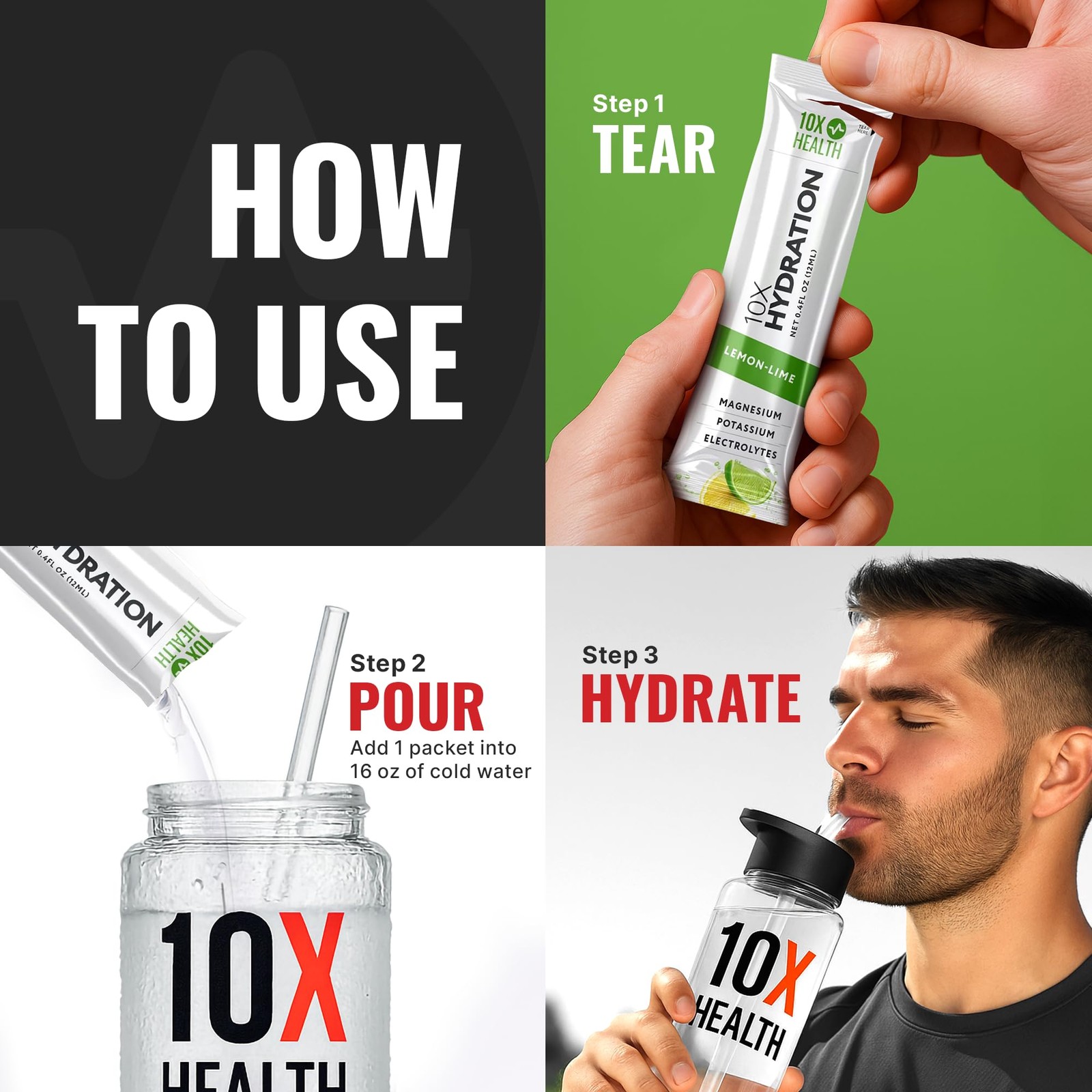 10X Health Electrolyte Drink Mix – Hydration Packets – Sodium, Magnesium, Potass