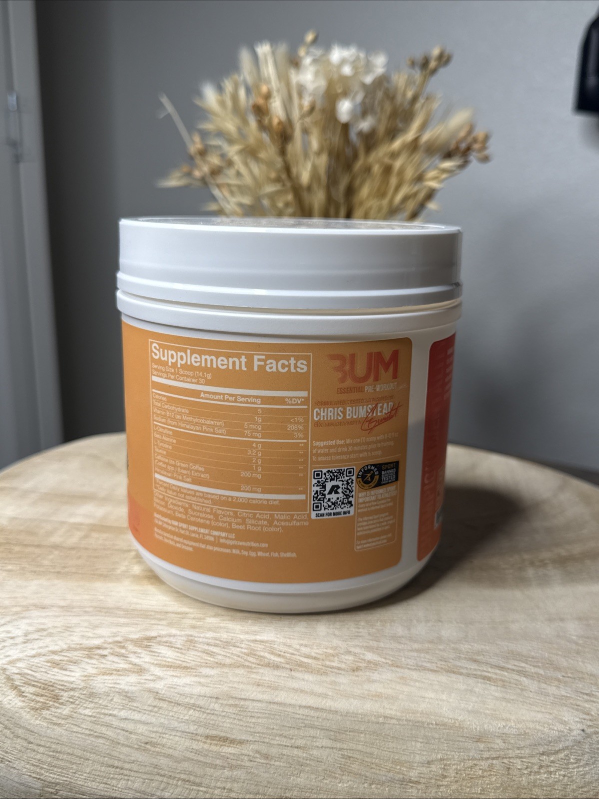 BUM Pre Workout By RAW Nutrition Orange 30 Servings 14 oz. Exp 08/2027