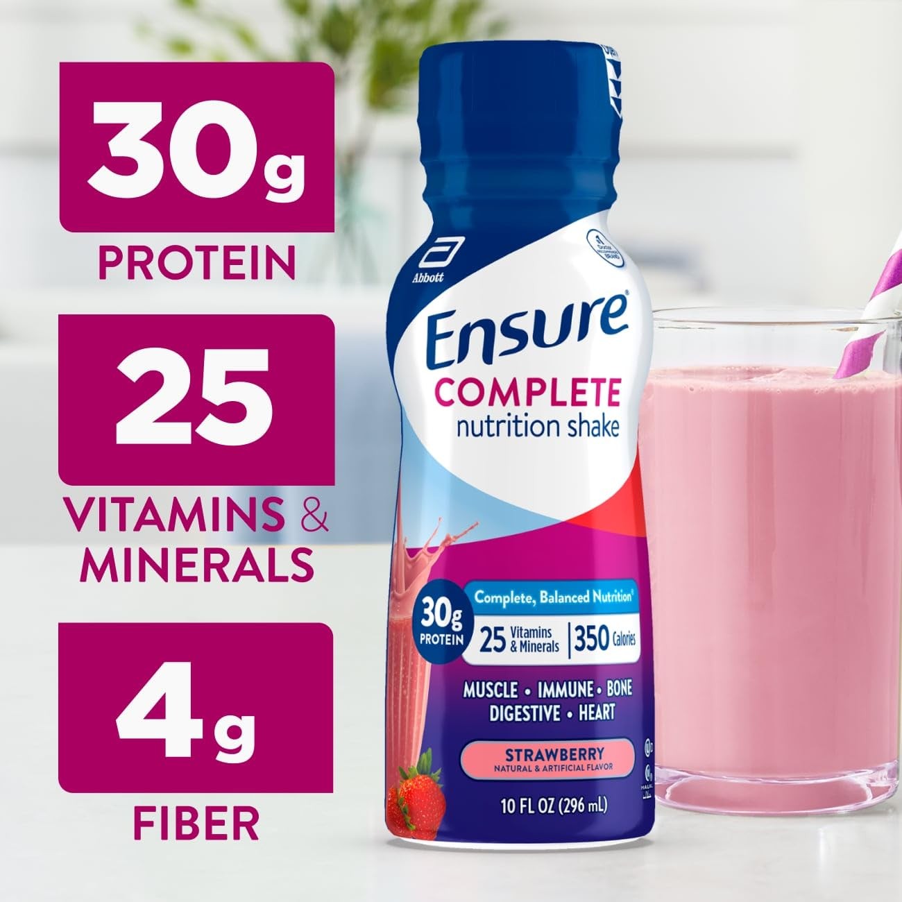 Ensure Complete Strawberry Nutrition Shake Complete Balanced Meal Replacement