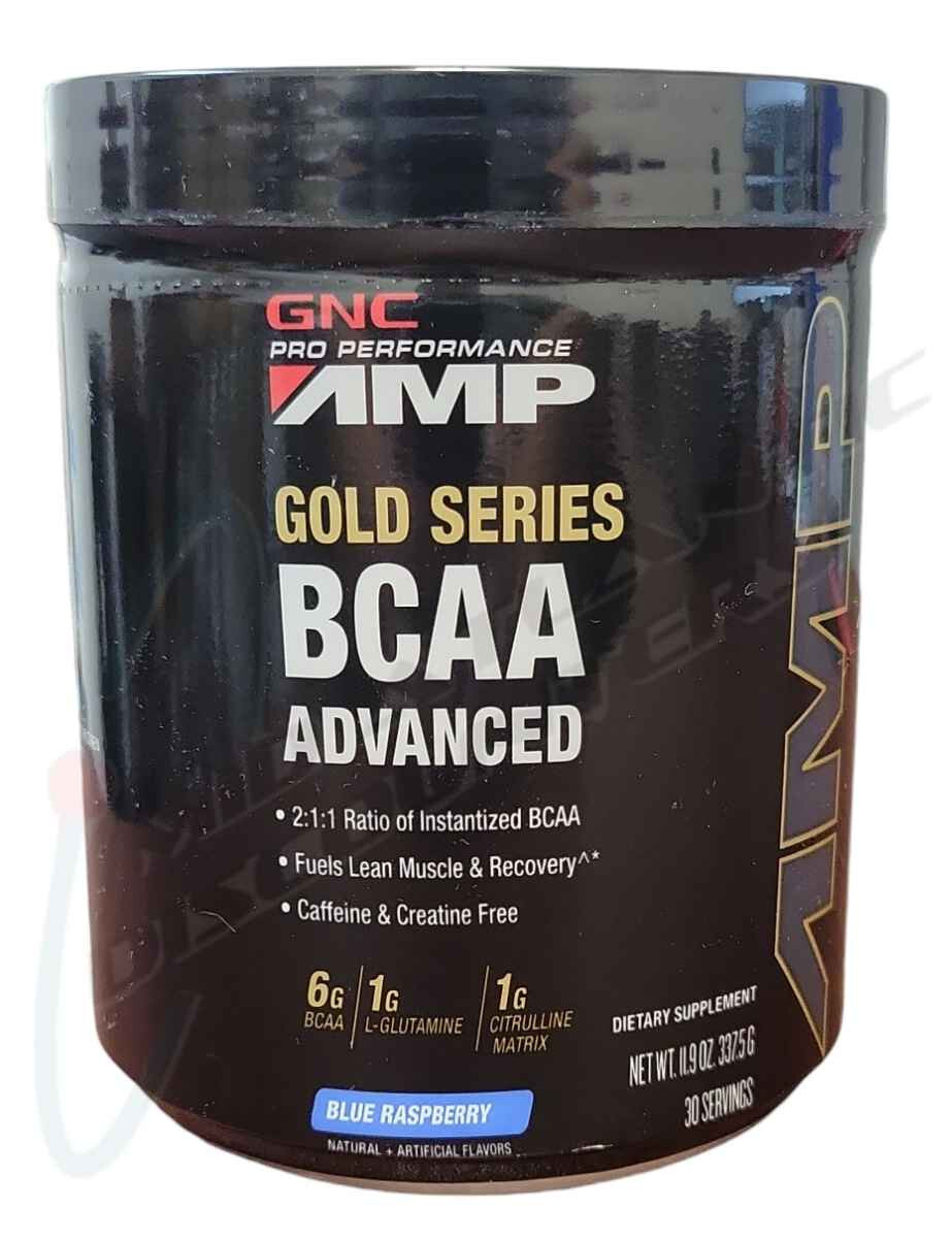 GNC AMP Gold Series BCAA Advanced Blue Raspberry 30 Servings Exp 4/9/2026