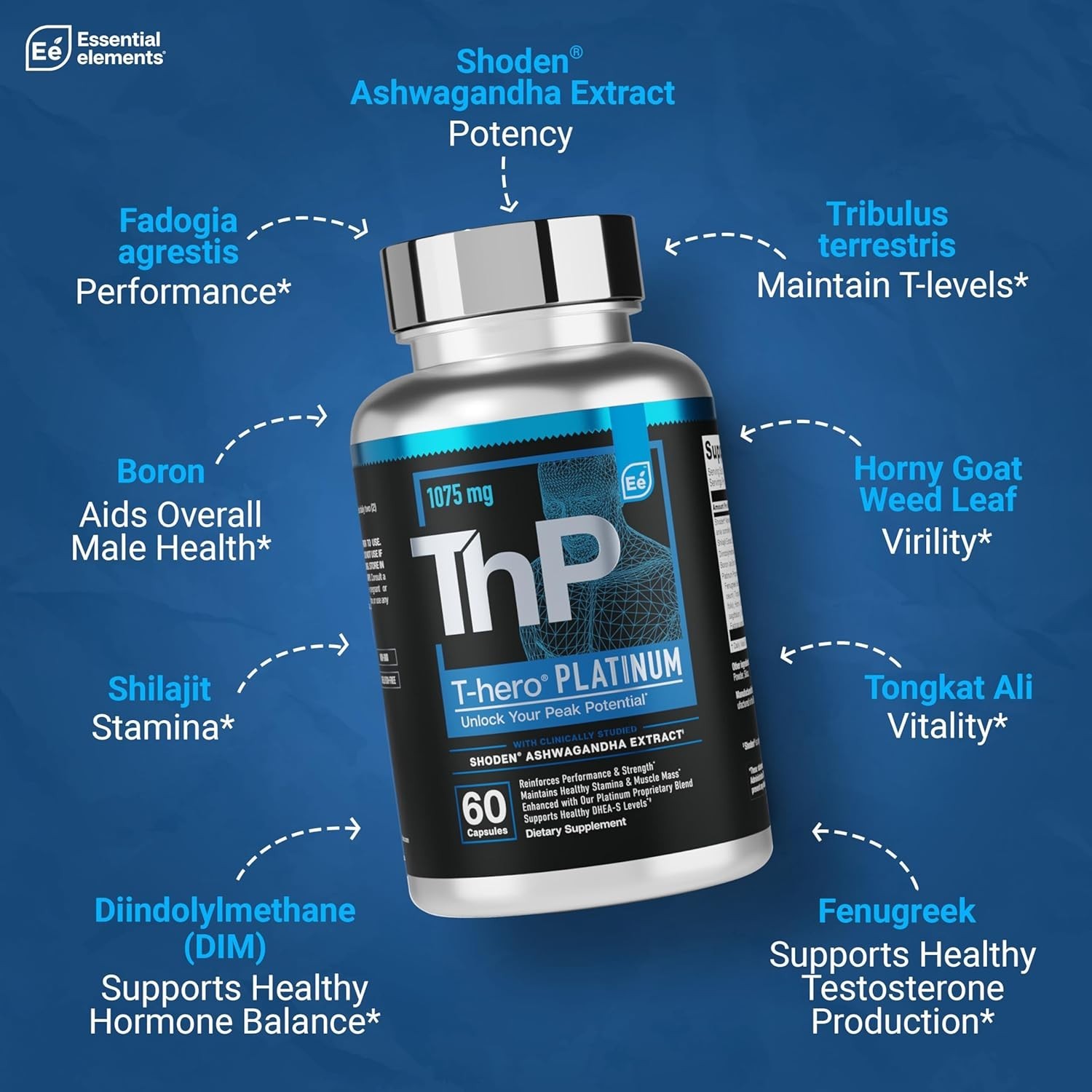 T-Hero Platinum Testosterone Booster – Energy, Muscle & Male Performance, 60ct