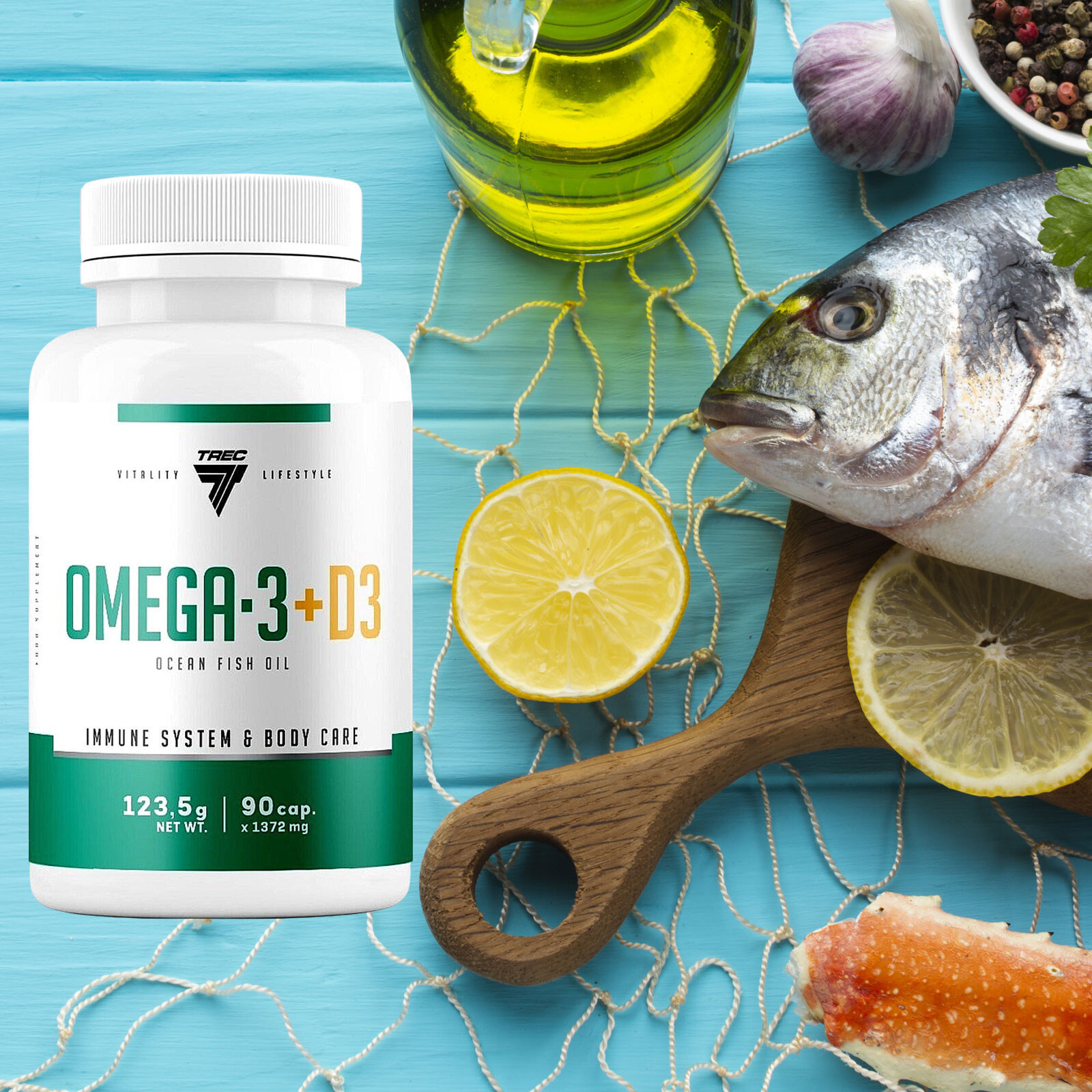 Omega 3 + Vitamin D3 90–180 Capsules – Ocean Fish Oil – EPA DHA – High strength