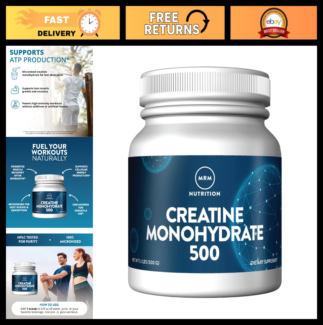 Creatine Monohydrate 500g – Pure Micronized Powder for Muscle Recovery, Energy,