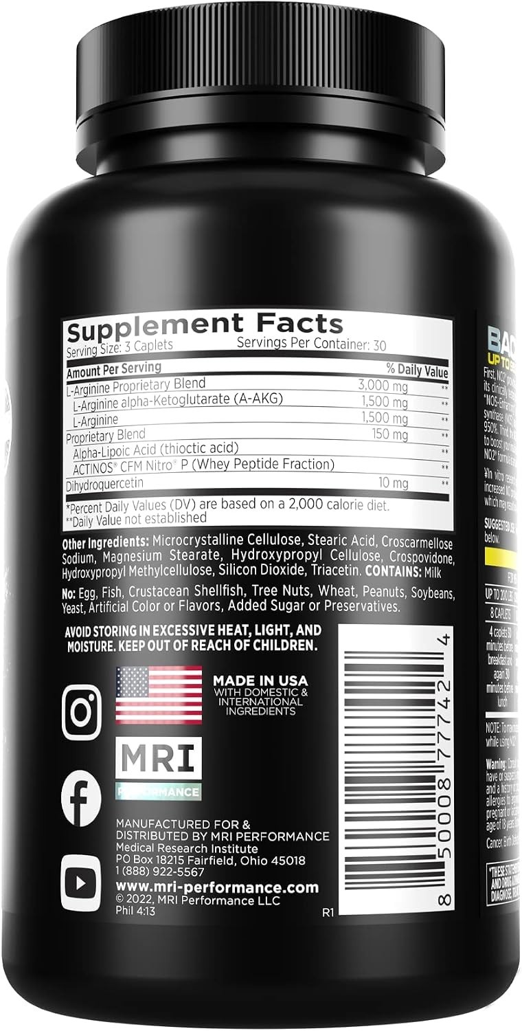 Boost Blood Flow with Performance NO2 – 90 Caplets of 3,000mg L-Arginine Formula