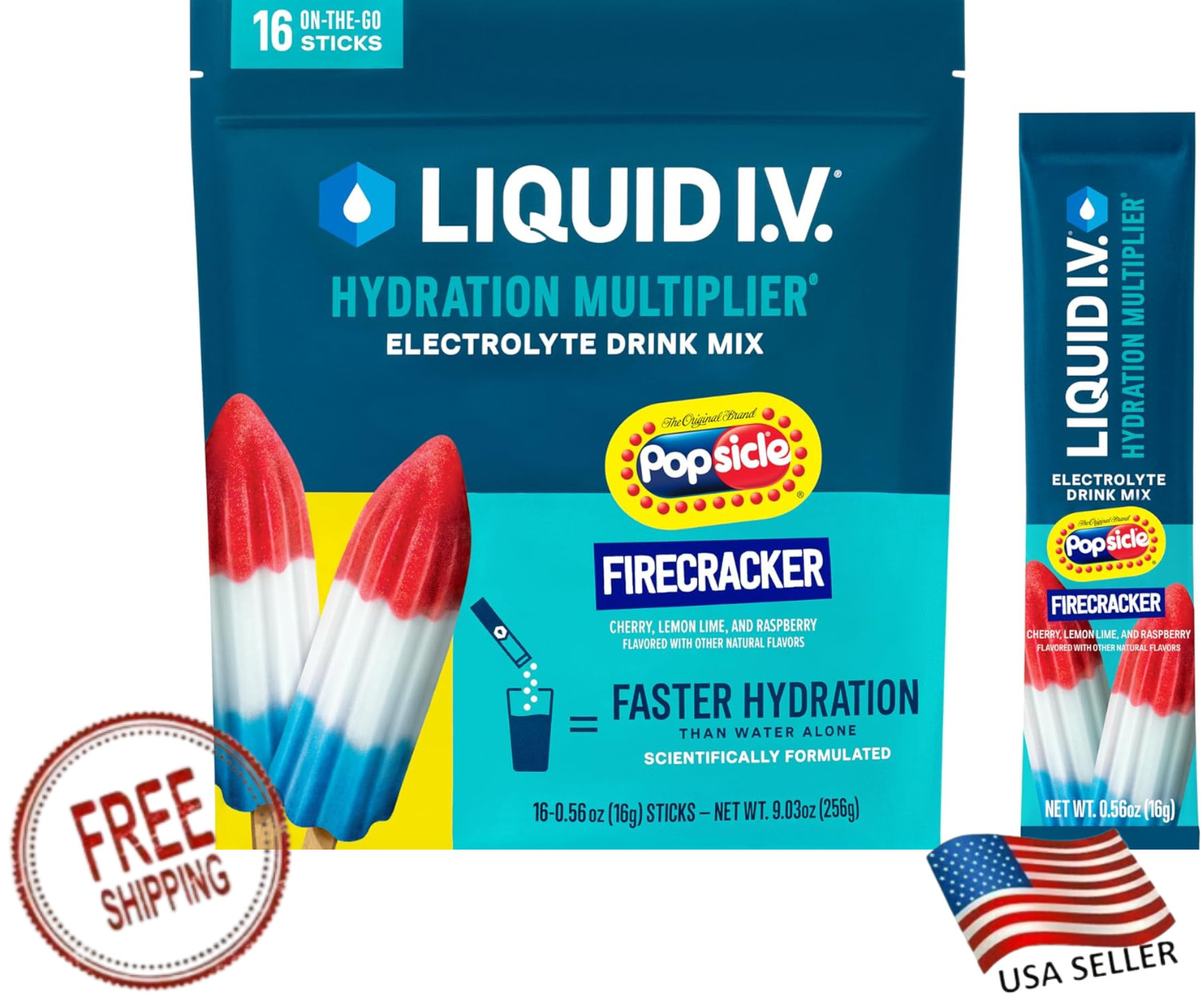 Liquid I.V.® Hydration Multiplier – Popsicle Firecracker | 16 Servings | Electro