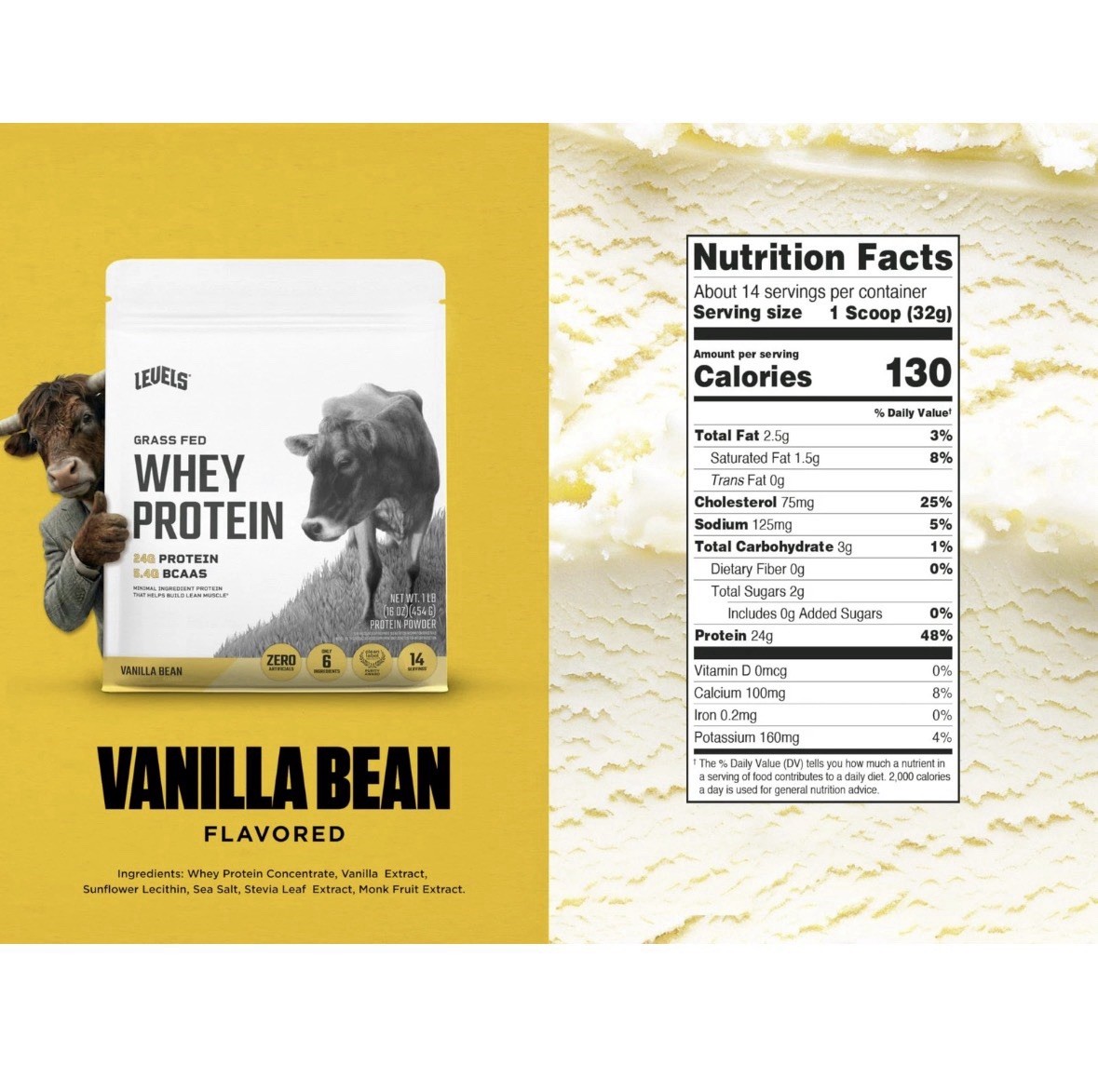 Levels Grass Fed Whey Protein Powder, No Artificials, 24G of Protein, Vanilla…