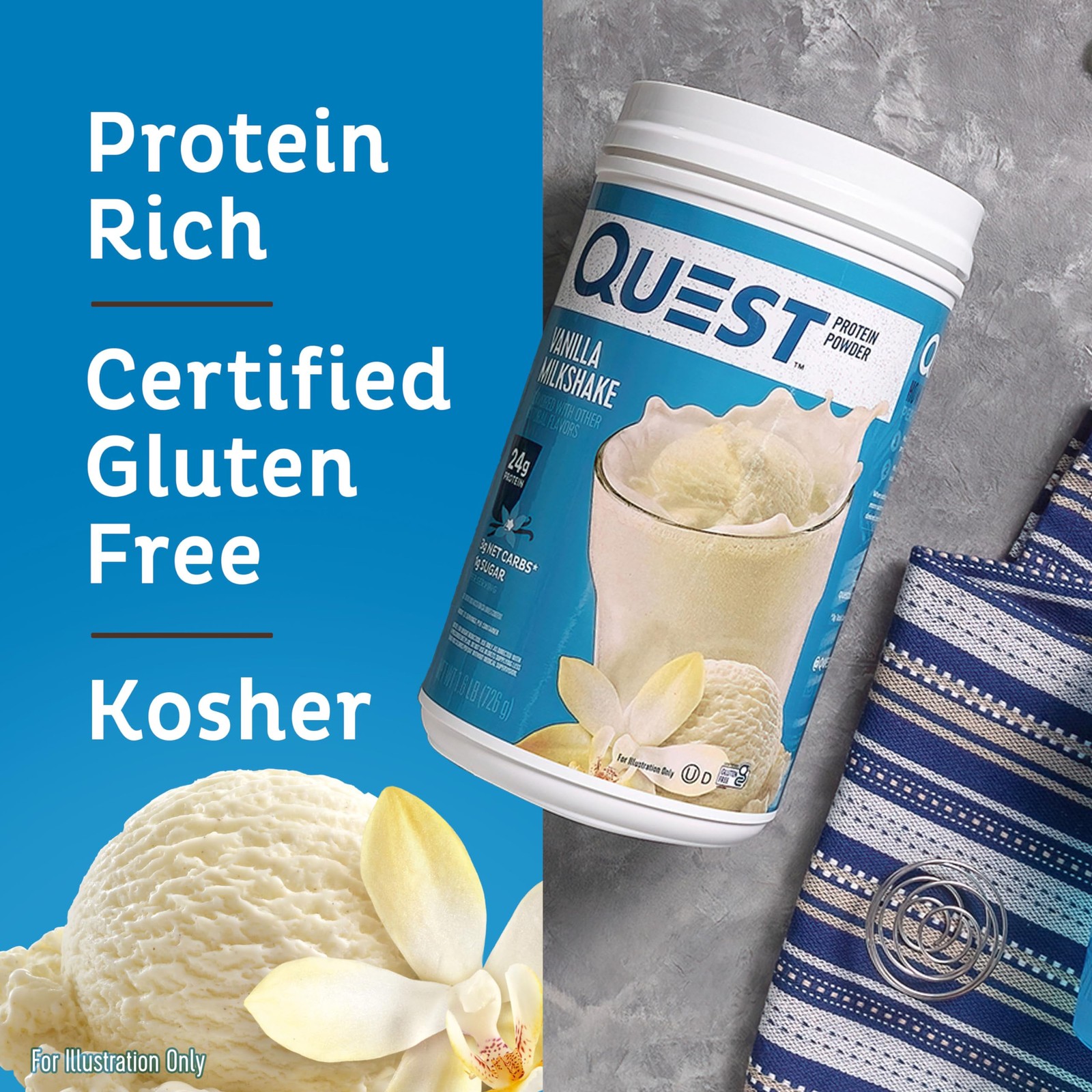 Quest Nutrition Vanilla Milkshake Protein Powder 24g Protein 1g Sugar Low Carb