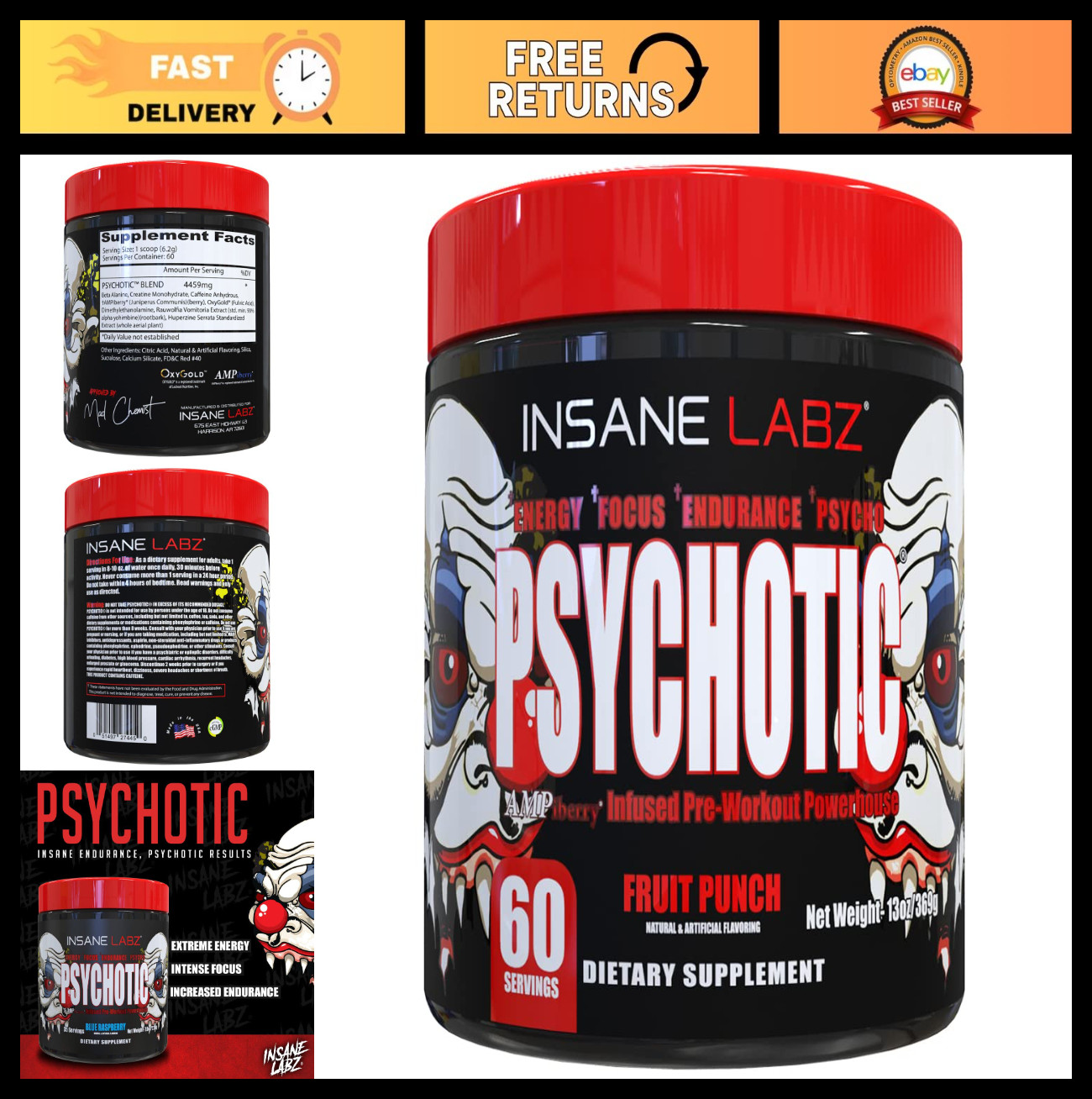 High-Stimulant Pre Workout Powder – Extreme Energy, Focus & Endurance, 60 Servin