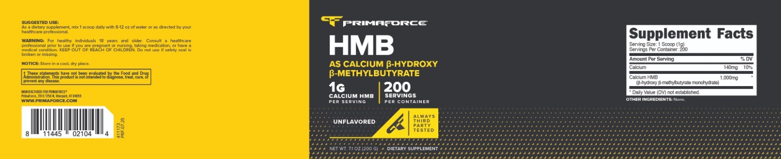 Primaforce HMB Supplement Powder (200g) (Unflavored)