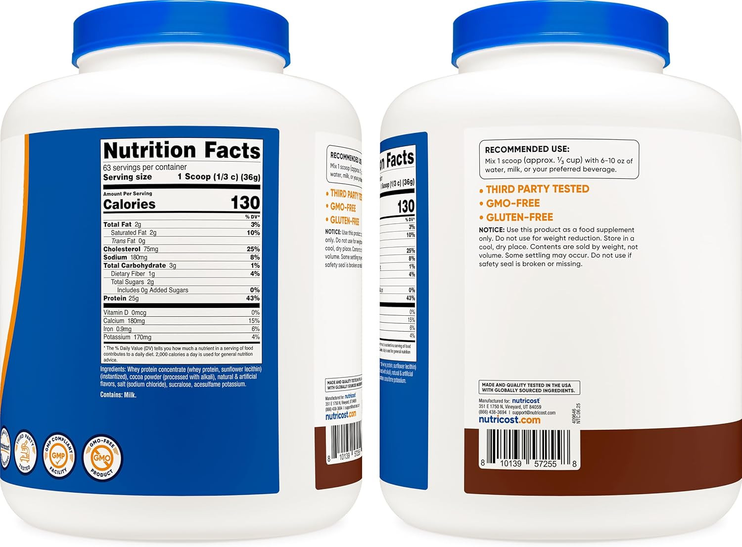 Nutricost Whey Protein Concentrate (Mil Chocolate) 5LBS, Gluten Free, 63 Serving