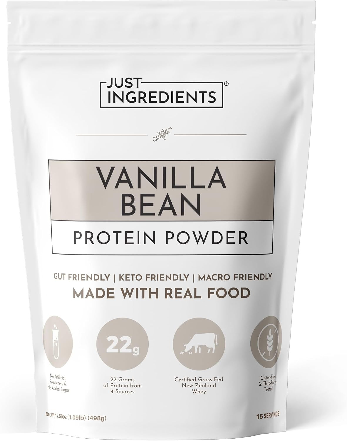 Vanilla Protein Powder – Grass-Fed Whey Blend Gluten Free – 15 Servings, 22G