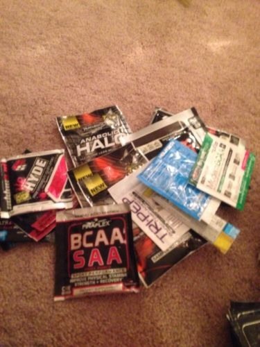Supplement Samples Lot Mix Of 50 Items. Pre Workout Protein Fat Burner Bcaa Test