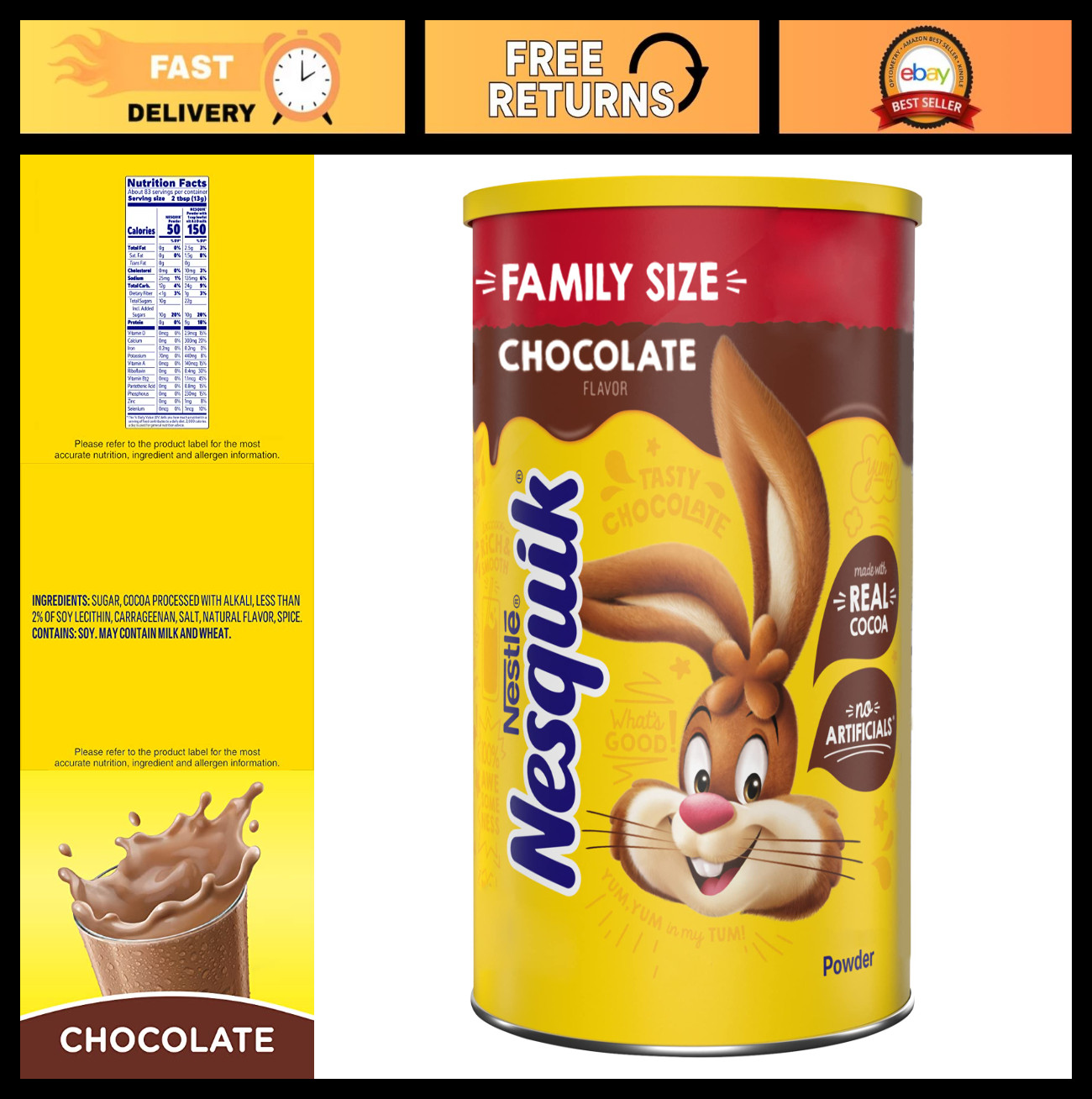 Chocolate Powder Mix – 6 Canisters (38oz each) – Rich Flavor, Perfect for Milk &