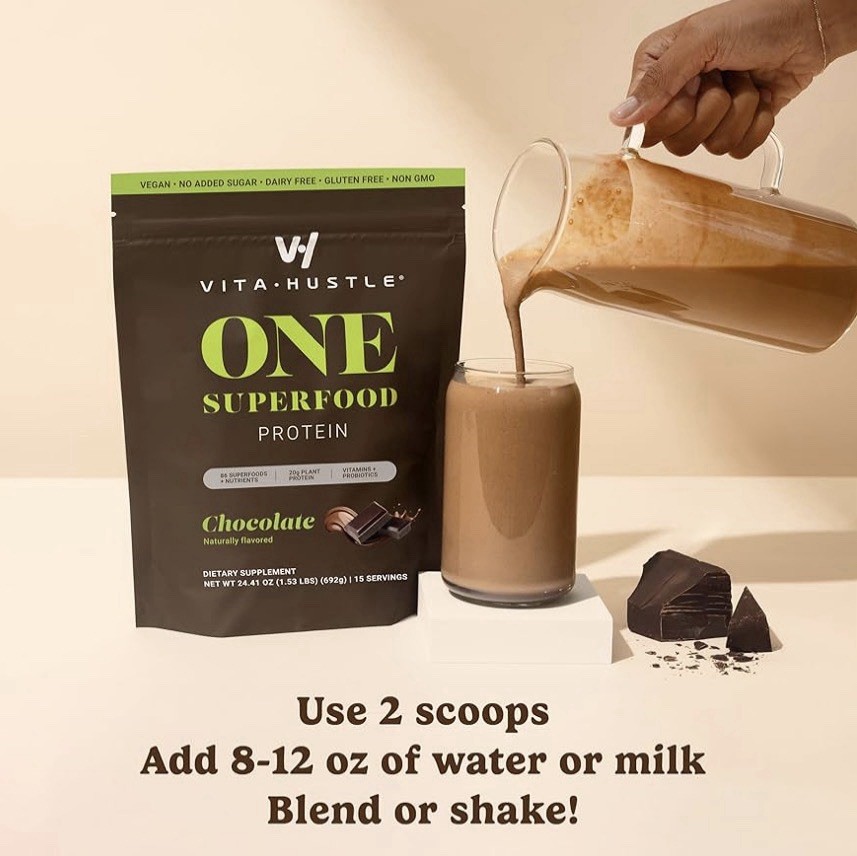VitaHustle Plant-Based Protein Powder Chocolate & Vanilla Vegan 24.41 ozTwo bags