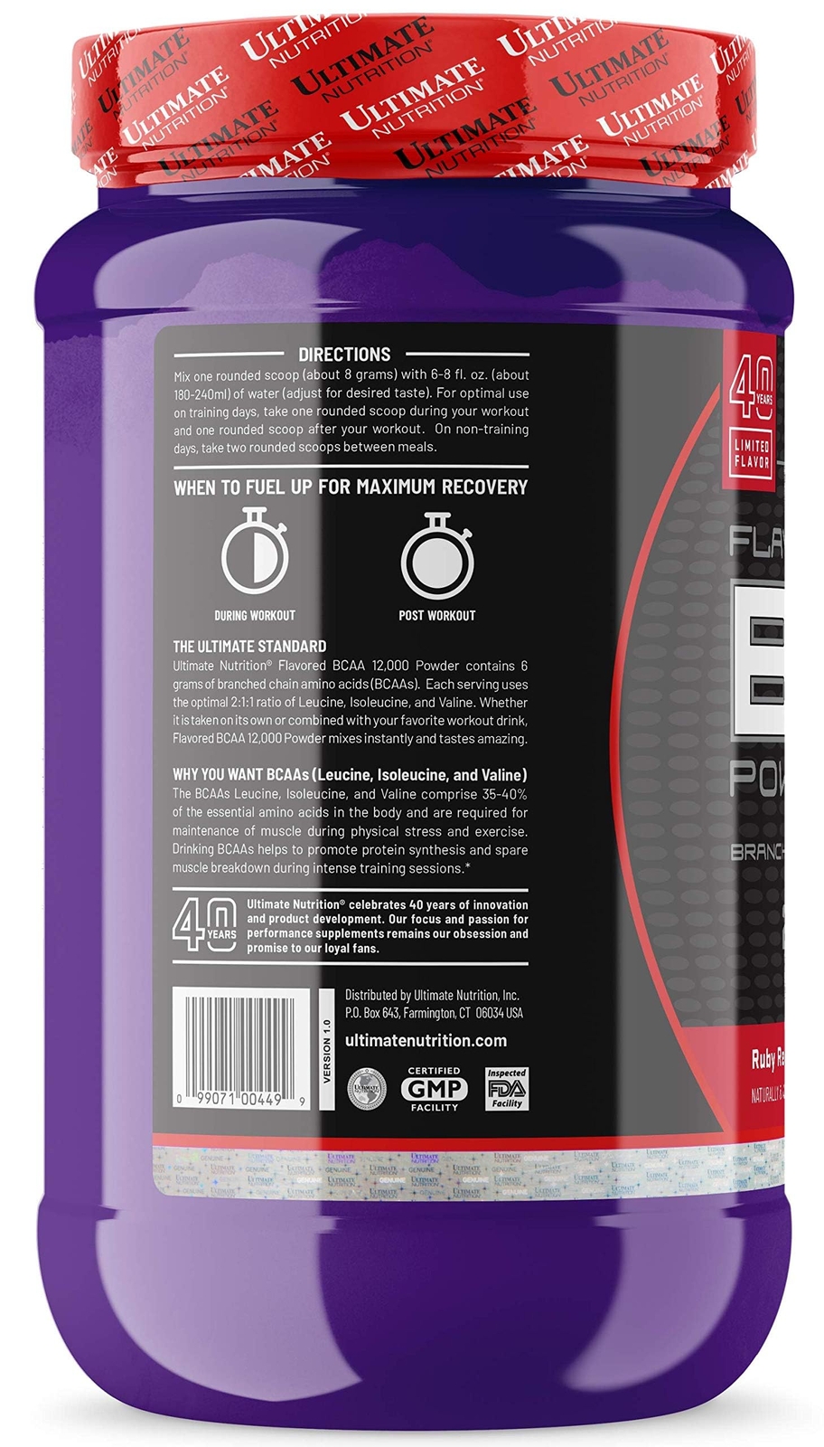 Ultimate Nutrition Flavored BCAA Powder – Ruby Red Candy, 60 Servings
