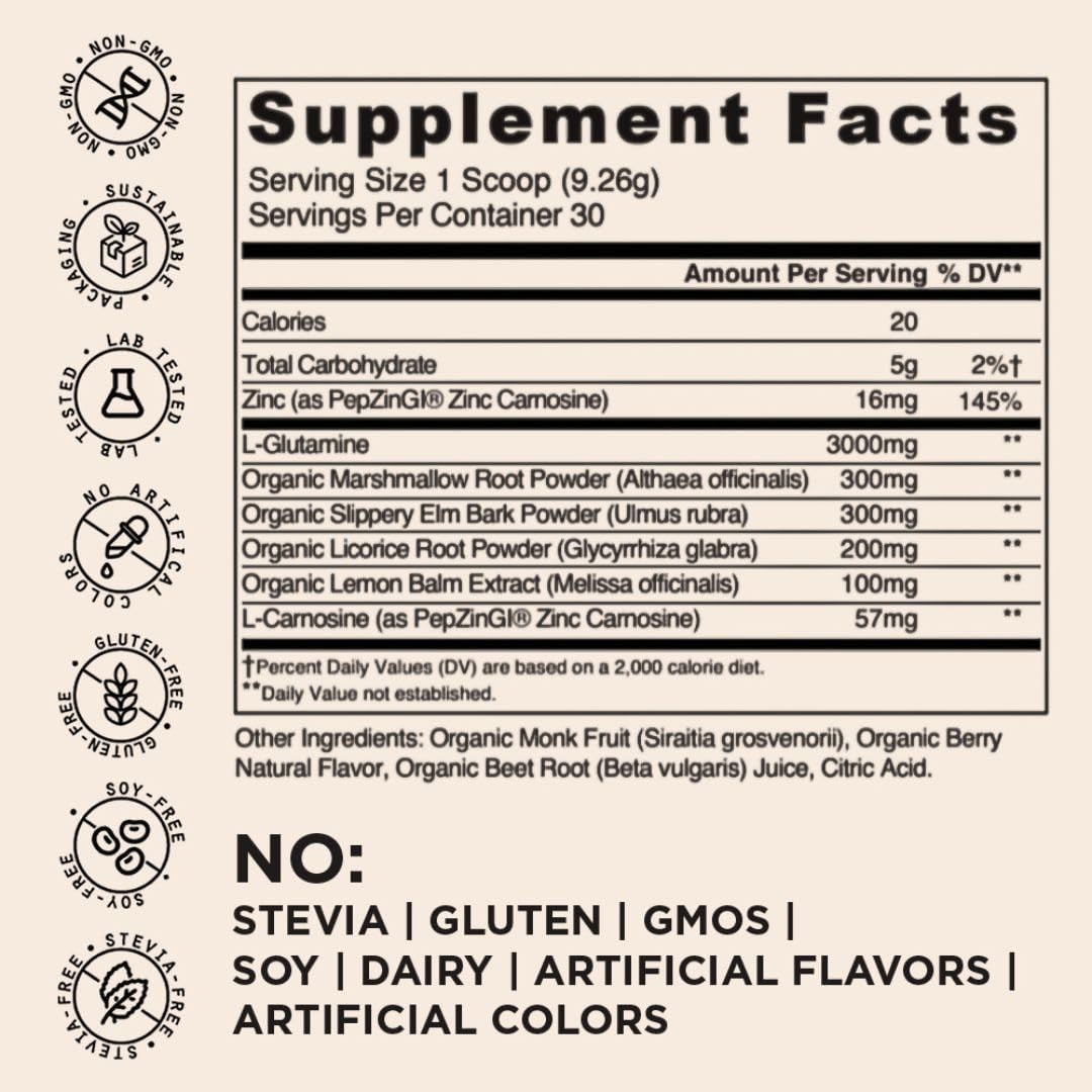 Daily Gut 6-in-1 All Natural , Slippery Elm, L Glutamine, Lemon Balm with Pep…