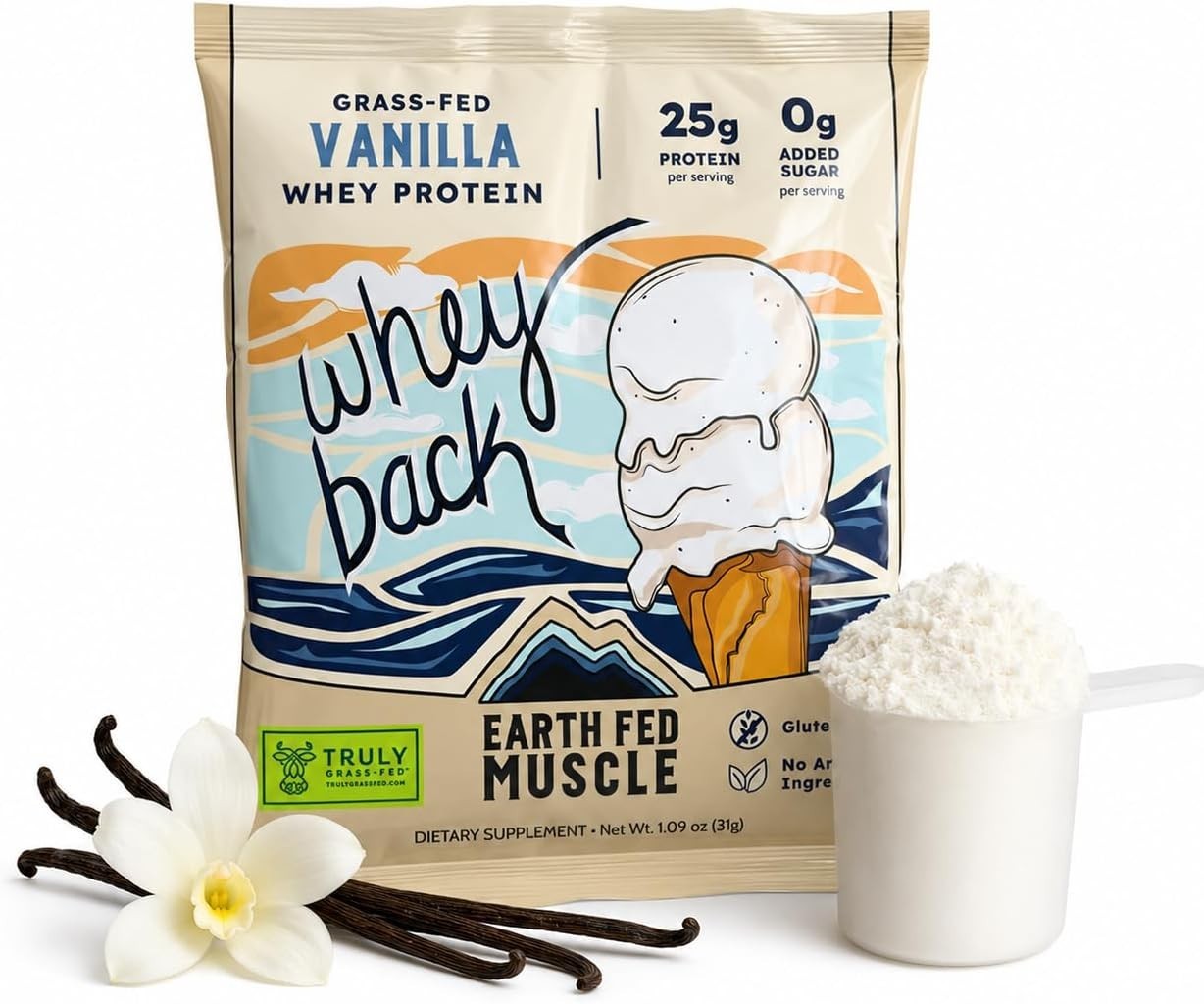 Natural Vanilla Whey Back Protein Isolate – 25g Grass-Fed Protein, Easy Mix, 1oz