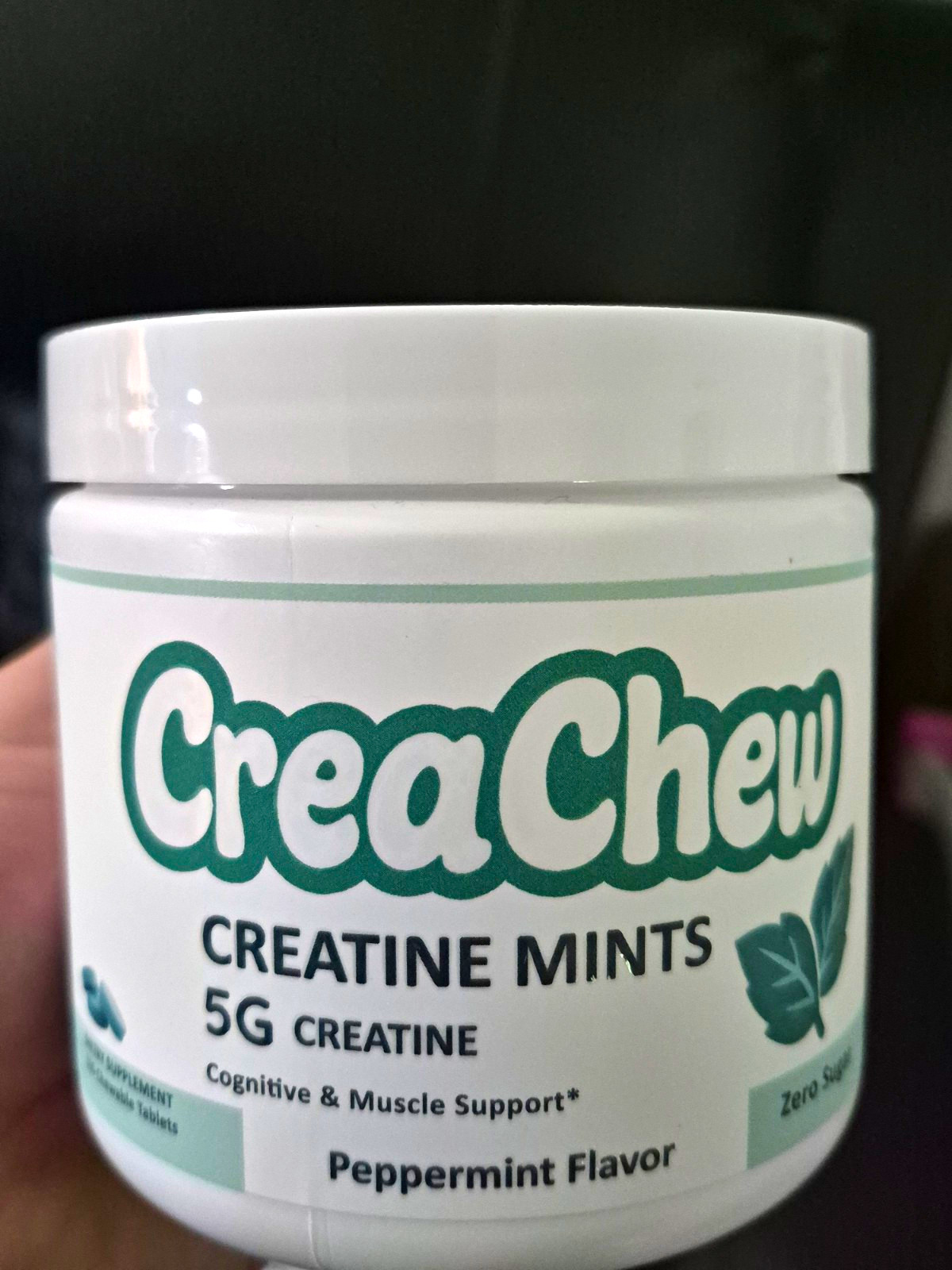 CreaChew Creatine Monohydrate Mints 5g 150 Tablets Peppermint Sugar-Free