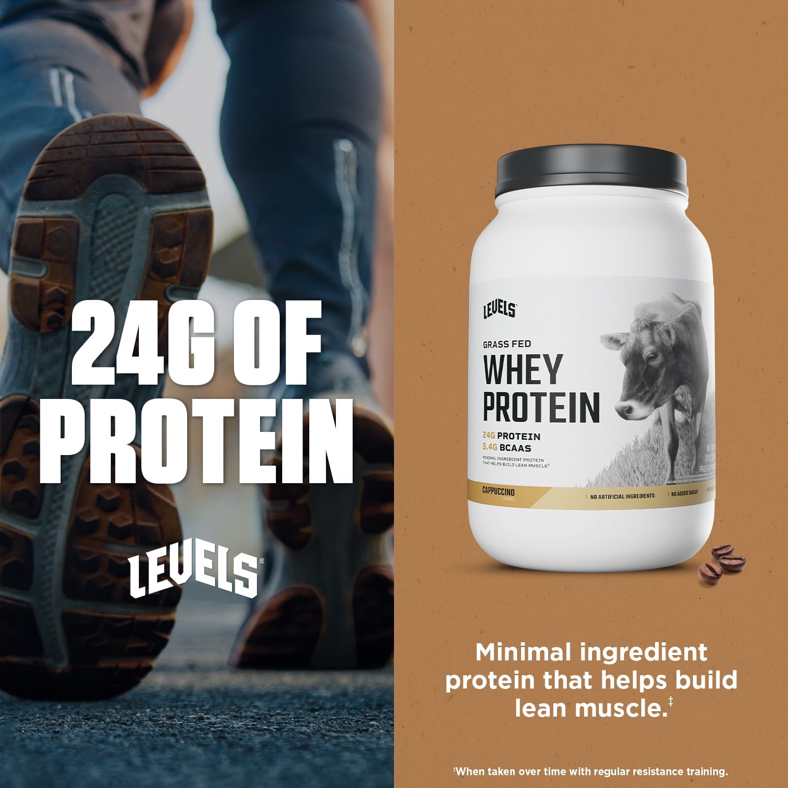 Levels Grass Fed Whey Protein Powder No Artificials 24G of Protein Cappuccino…