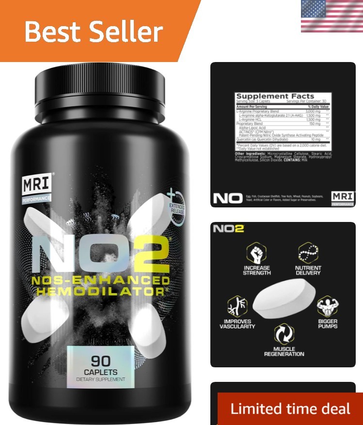 90 Caplets of Performance NO2: Nitric Oxide with 3,000mg L-Arginine for Recovery