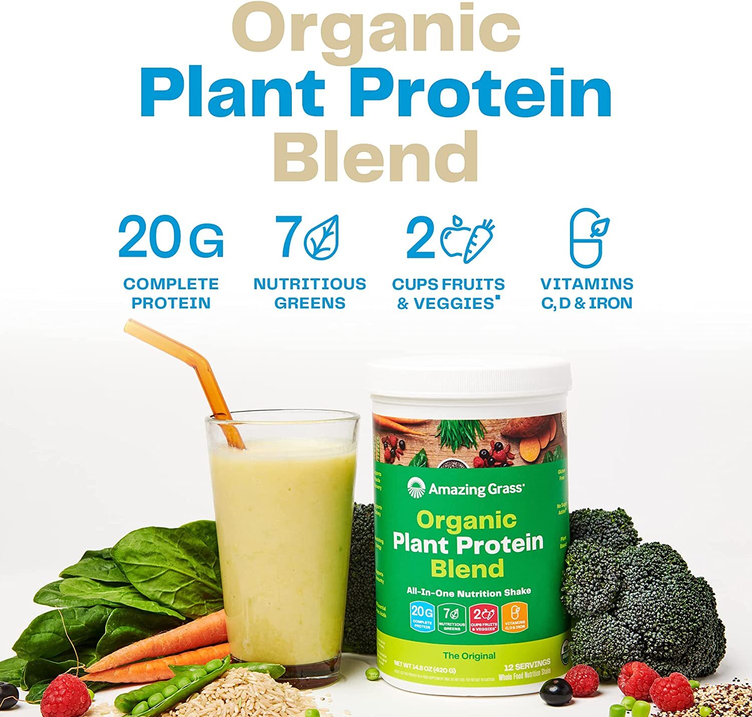 Optimum Nutrition – Organic Vegan Plant-Based Protein Powder- CHOOSE FLAVOR