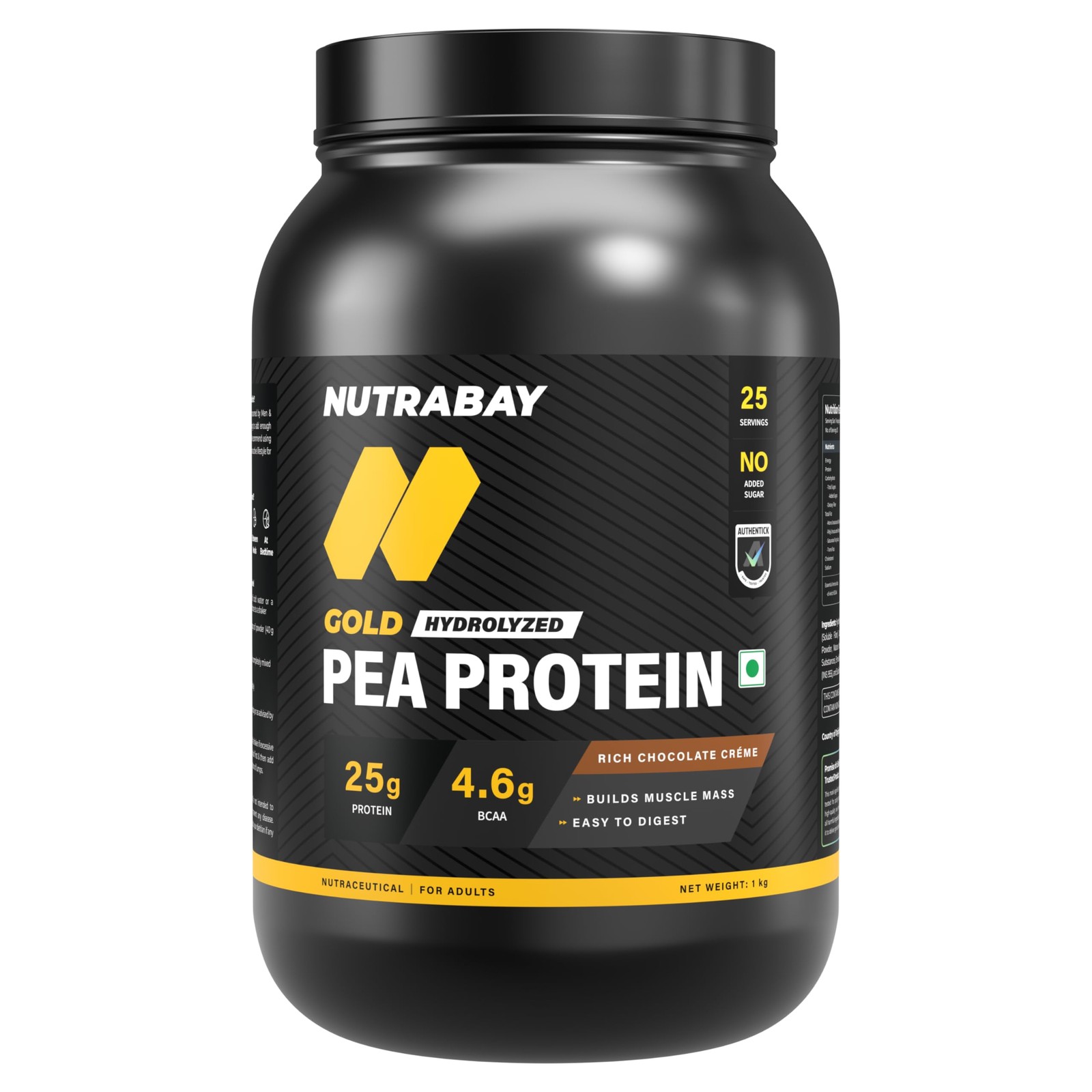 NUTRABAY Gold Pea Protein Powder 1kg – Rich Chocolate Cr�me, 25g Protein