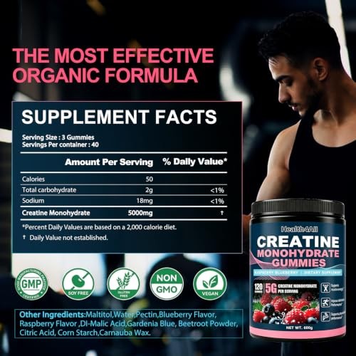 Creatine Monohydrate Gummies 5g 120ct Strength Energy Muscle Growth
