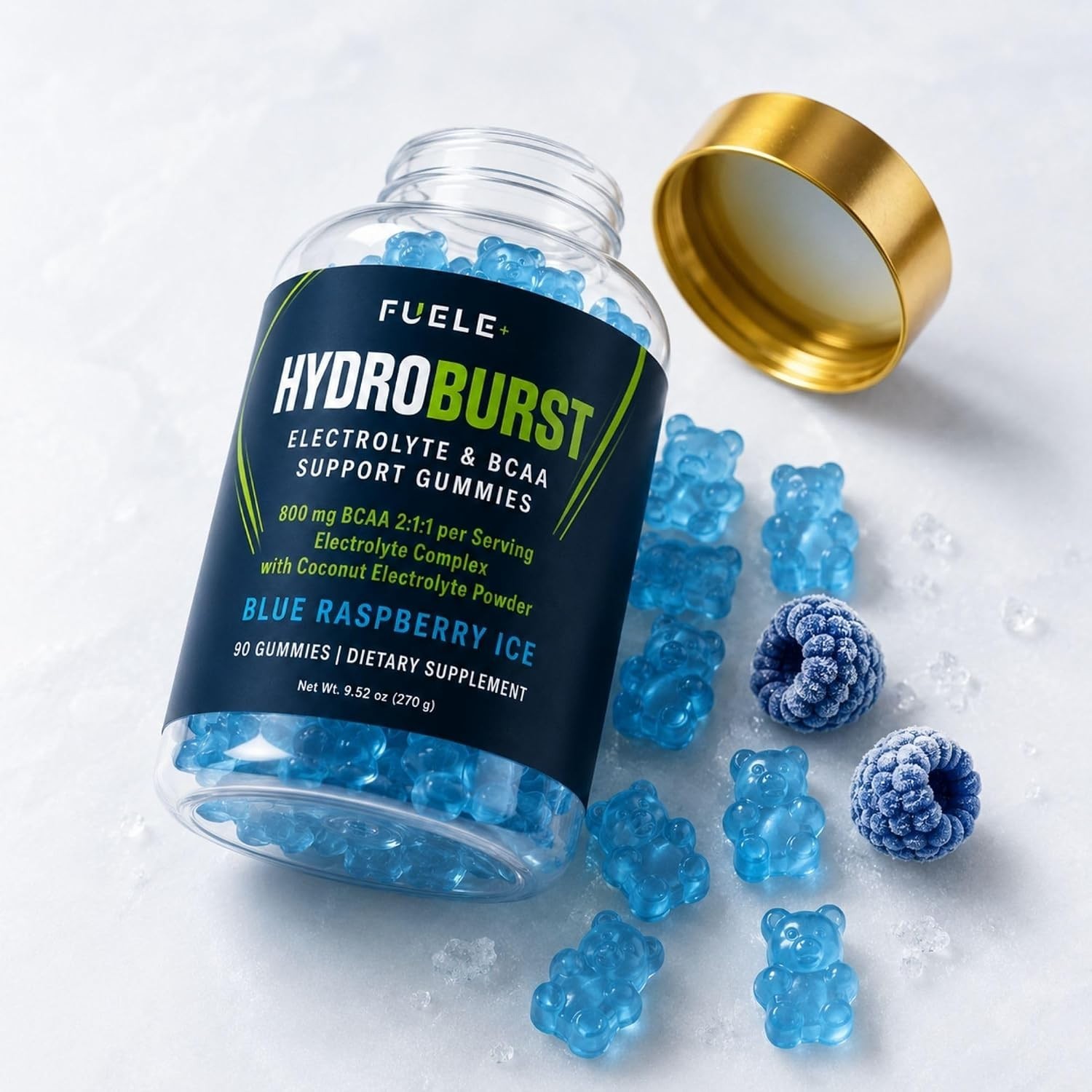 FUELE Electrolyte Gummies BCAA 2 1 1 Sugar Free Blue Raspberry 90 Ct