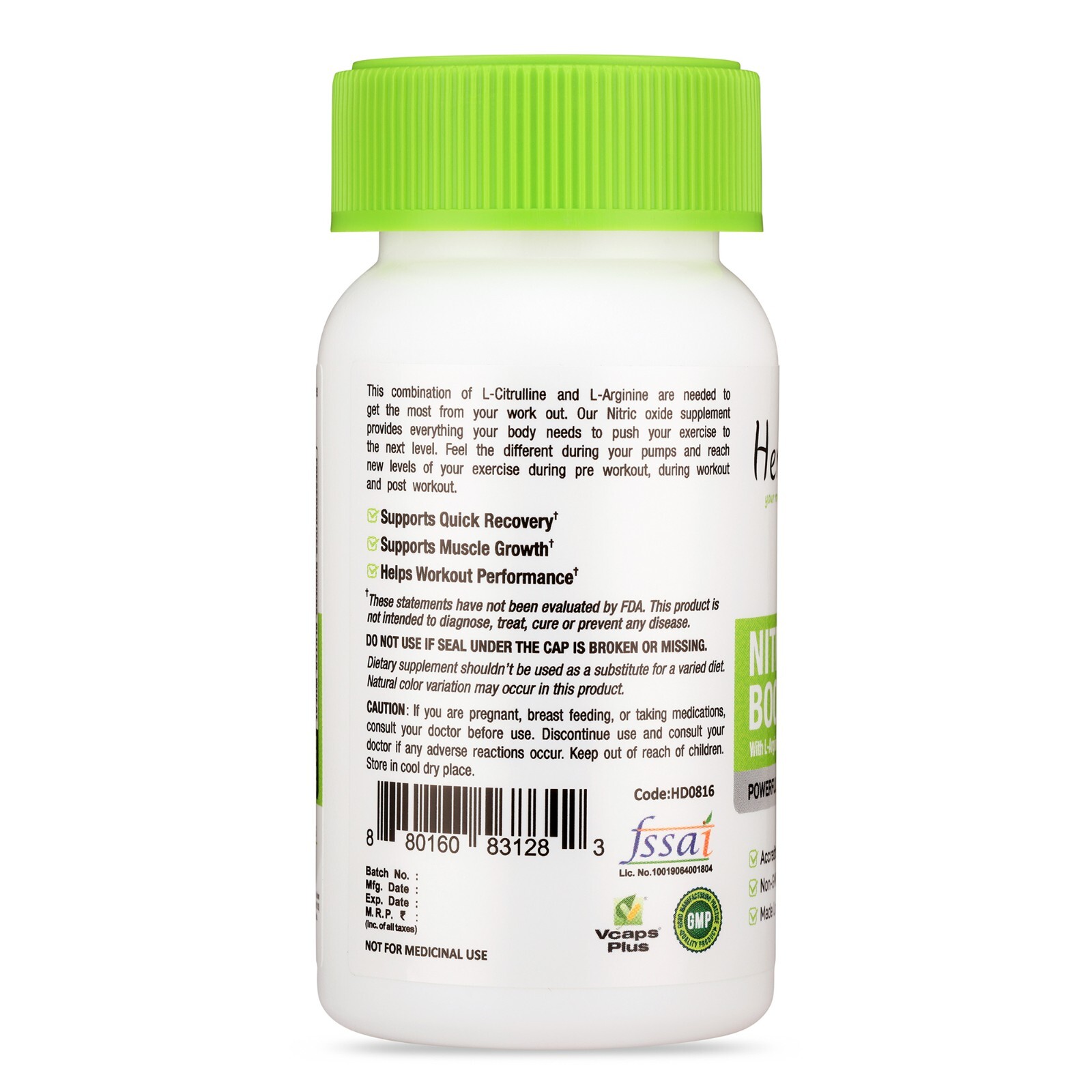Nitric Oxide Booster Supplement L-Arginine L-Citrulline 1500mg Blood Flow Suppor
